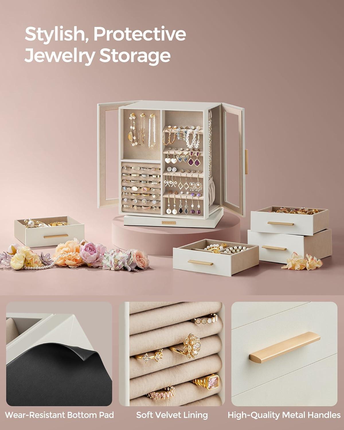 Stack man Jewelry Box 360° Rotating, Jewelry Storage Case With 5 Drawers