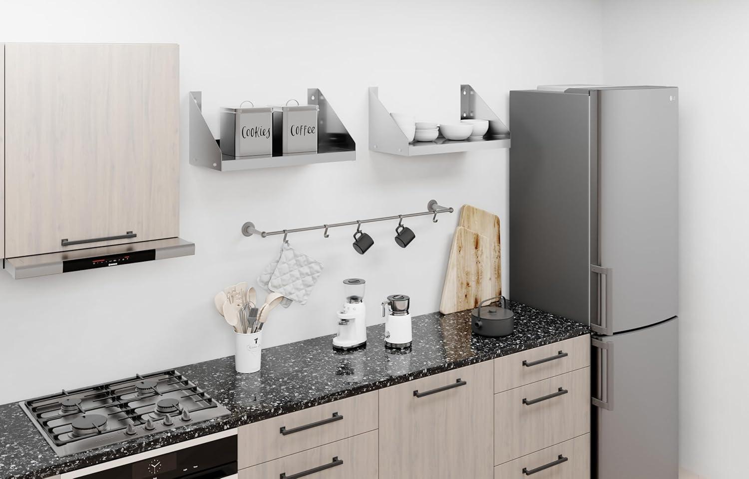 24" Stainless Steel Wall Shelf with Side Guards