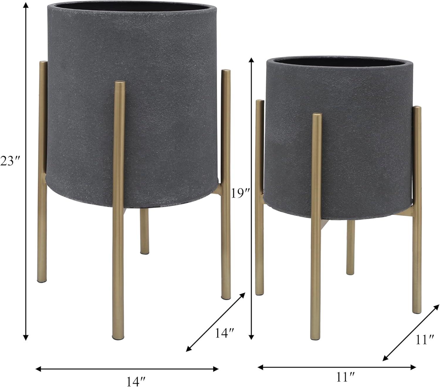 Bella Patterned Raised Planters with Gold Stand - Set of 2