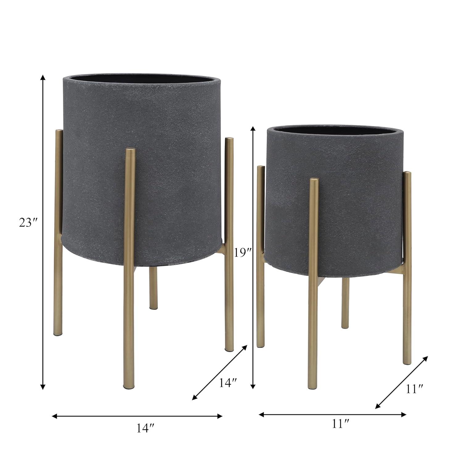 Bella Patterned Raised Planters with Gold Stand - Set of 2
