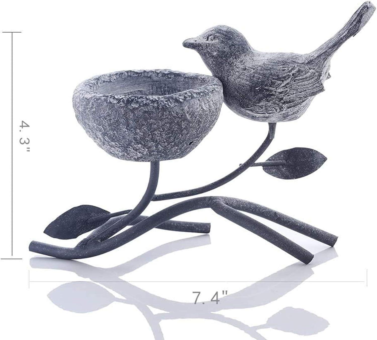 Marbrasse Votive Candle Holders, Vintage Home Decor Centerpiece, Iron Branches, Resin Bird and Nest, Tabletop Decorative TeaLight Candle Stands,Creative Artwork (Grey Black)