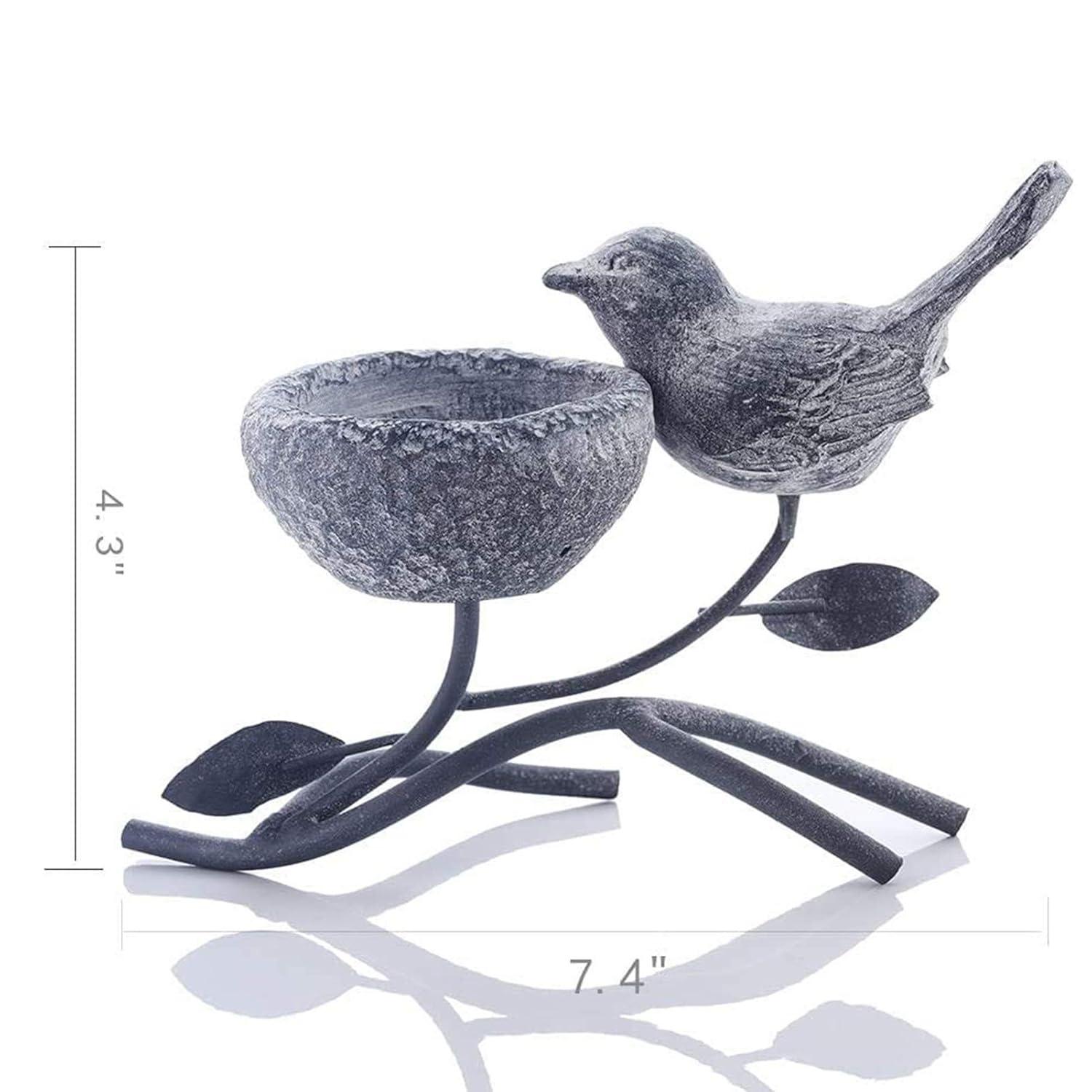 Marbrasse Votive Candle Holders, Vintage Home Decor Centerpiece, Iron Branches, Resin Bird and Nest, Tabletop Decorative TeaLight Candle Stands,Creative Artwork (Grey Black)
