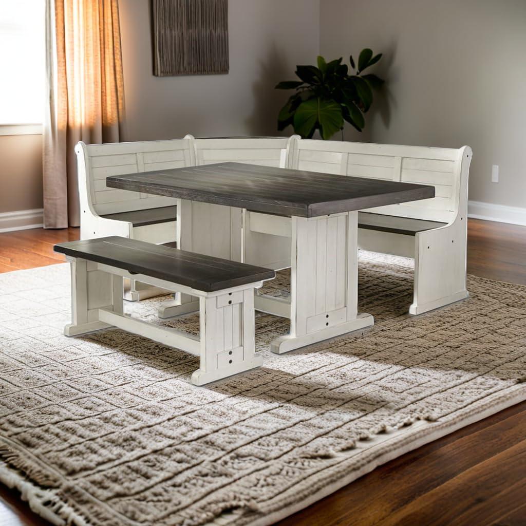 Pemberly Row 4PCs Corner Dining Set/Breakfast Nook in Brown with Storage Space