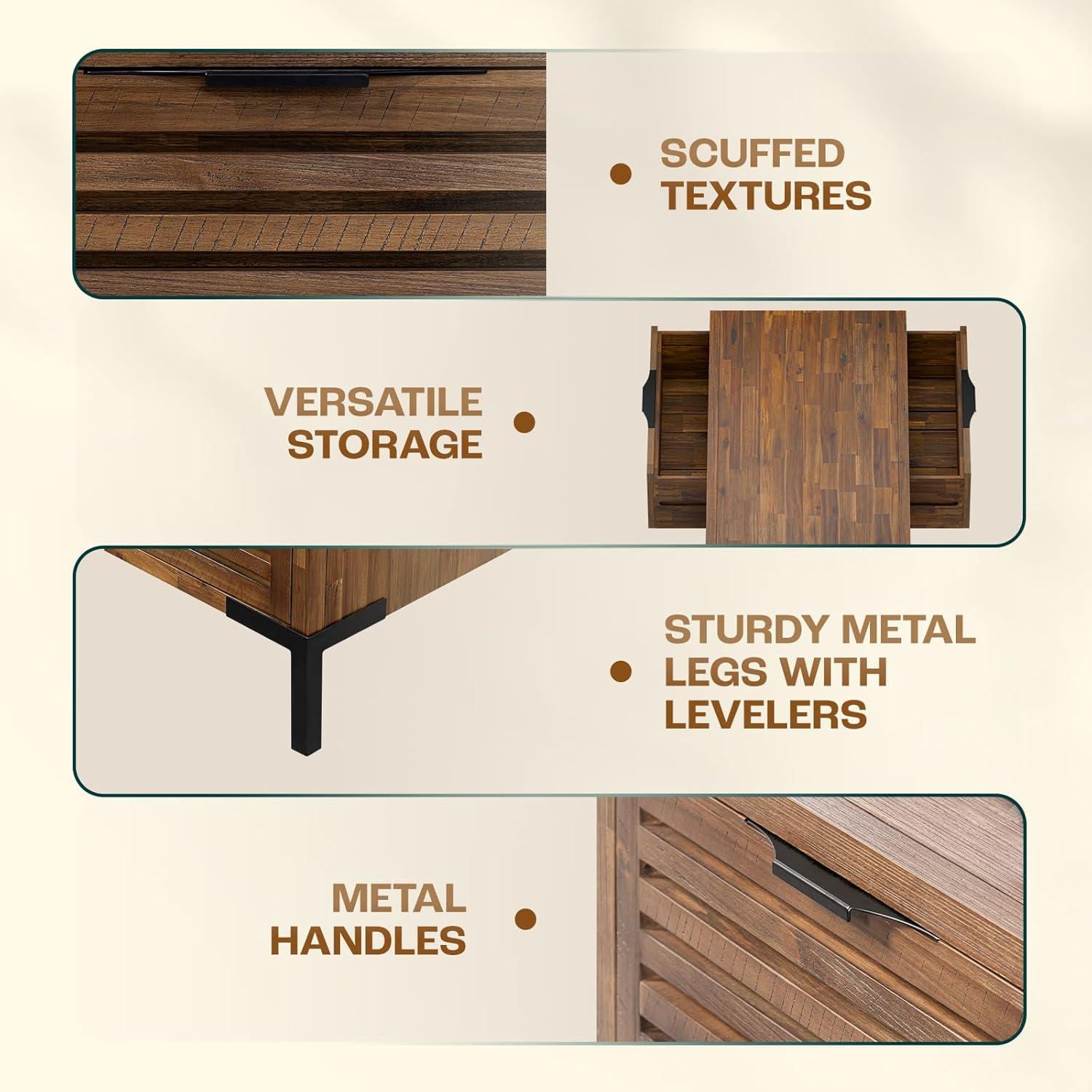 Bme Millie Solid Wood Coffee Tables, Industrial Modern Living Room Center Desk with 2 Storage Drawers & Assembly Under 5 Minutes, Rustic Chestnut