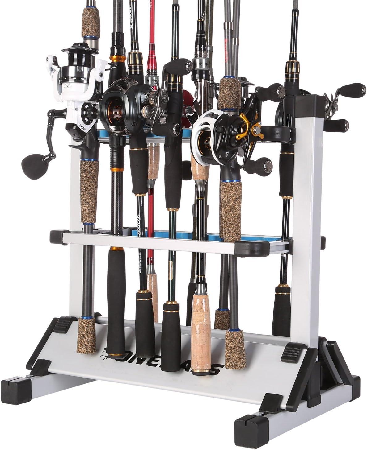 One Bass Fishing Rod Rack Metal Aluminum Alloy Fishing Rod Holder Portable Rod Organizer for All Type Fishing Pole, Hold Up to 12 Rods