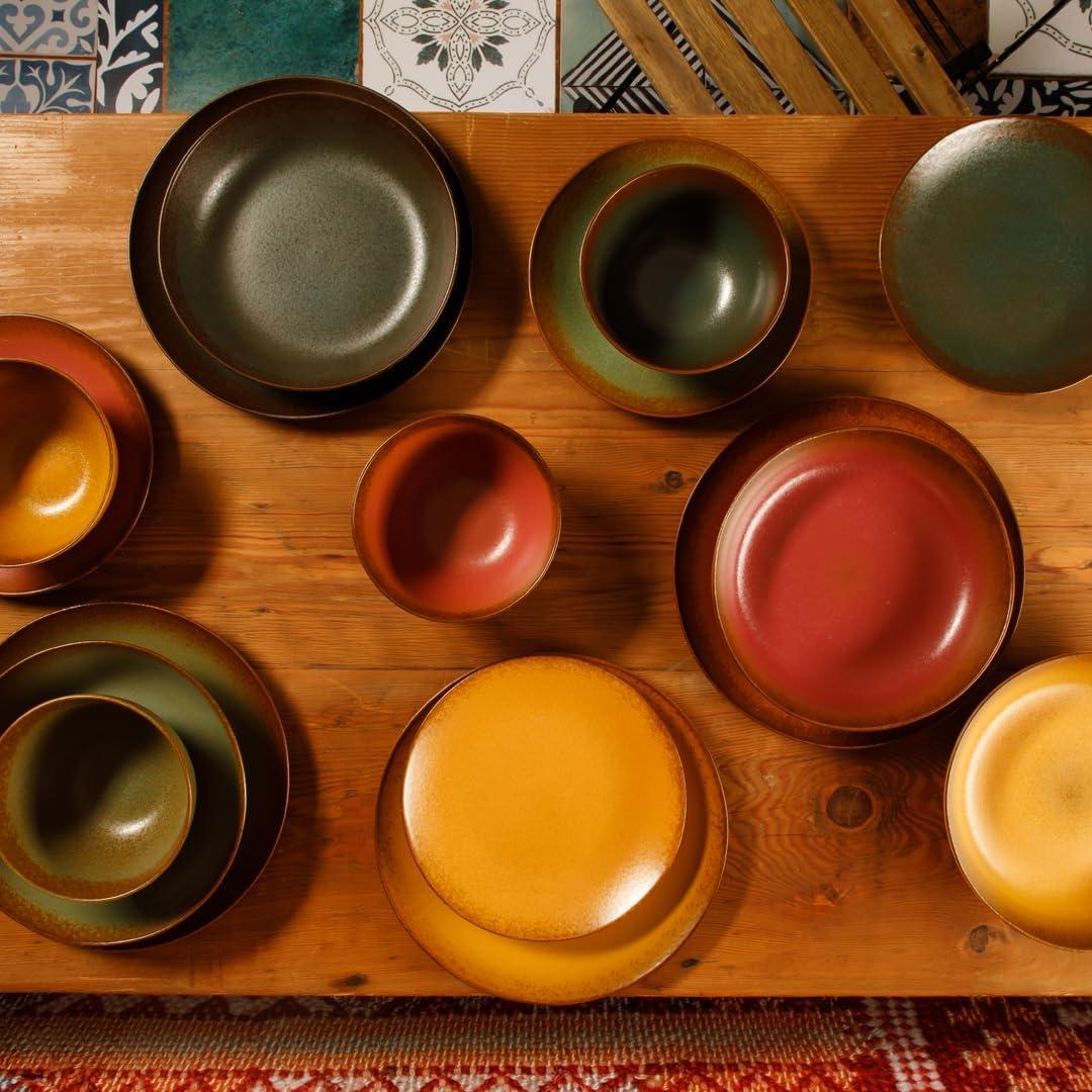 bloomhouse Palermo Sun 16 Piece Stoneware Reactive Glaze Plates and Bowls Dinnerware Set