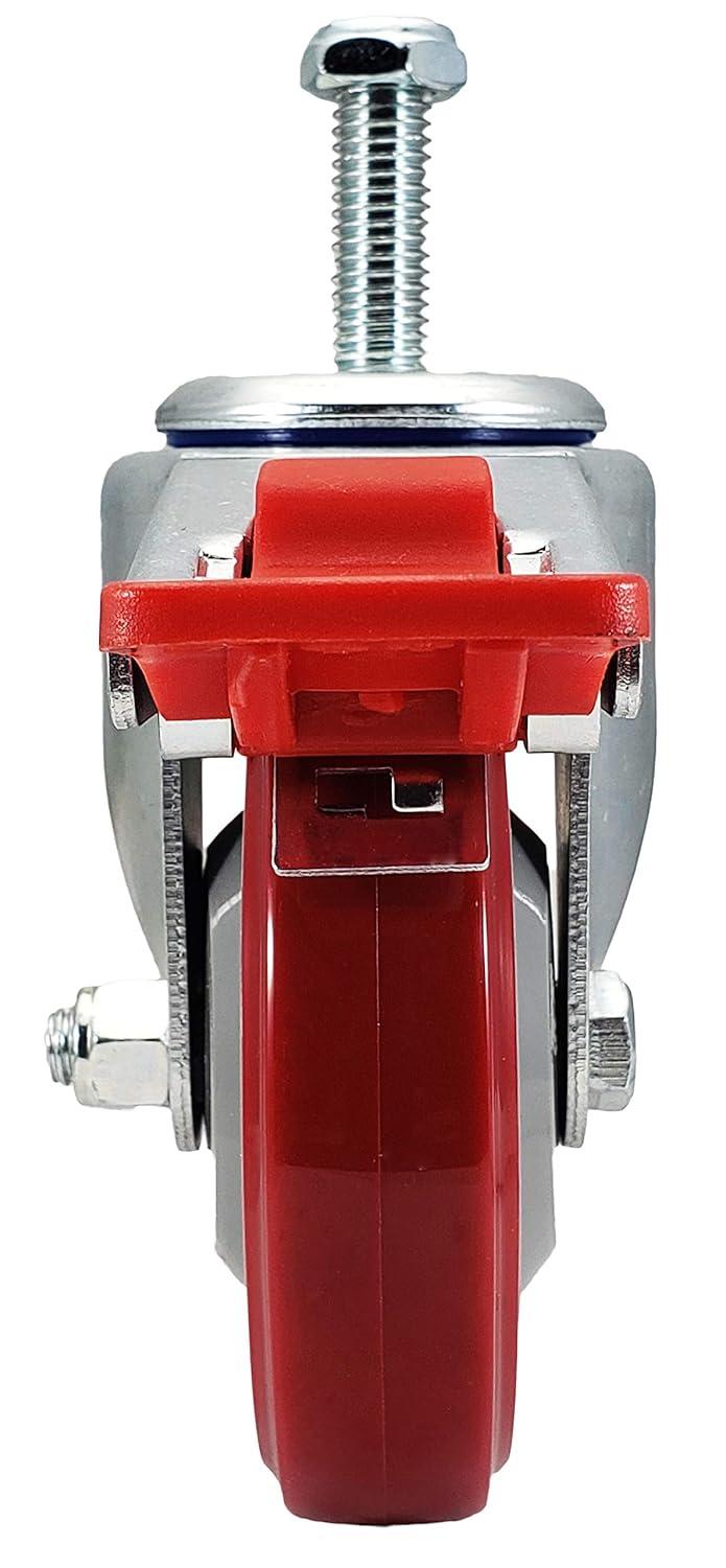 4 Inch Red Polyurethane Total Lock Caster Set of 4