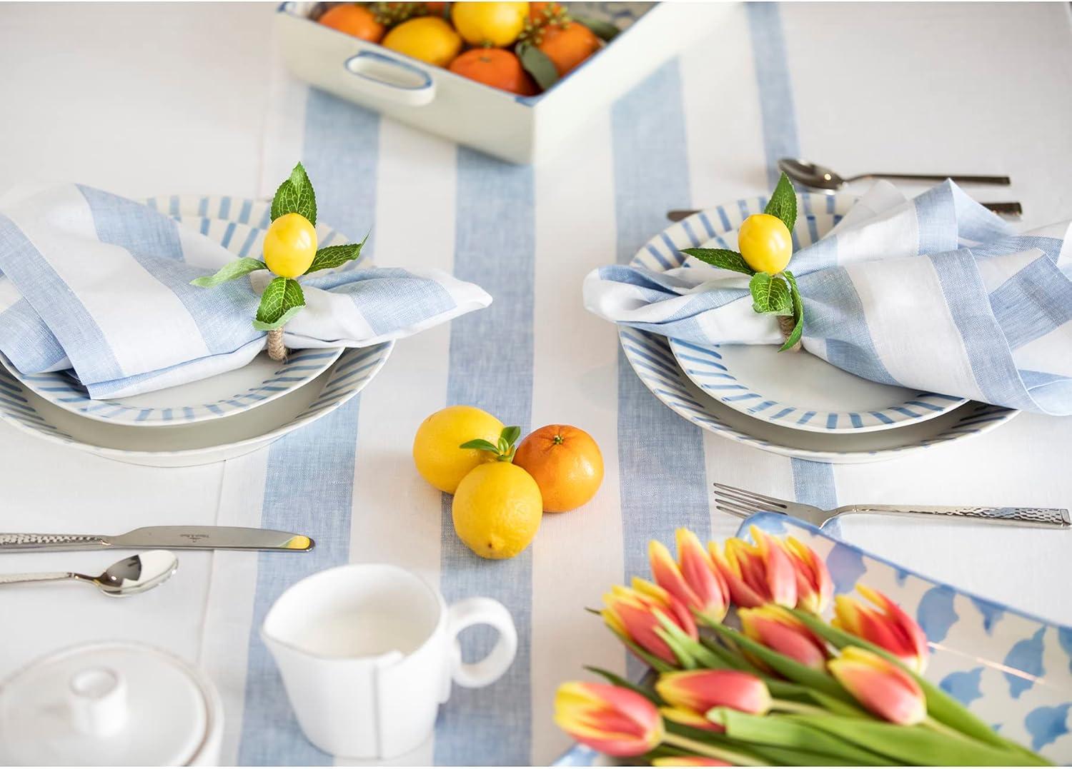 Solino Home Cabana Stripe - 100% Pure Linen Dinner Napkins (Set of 4)