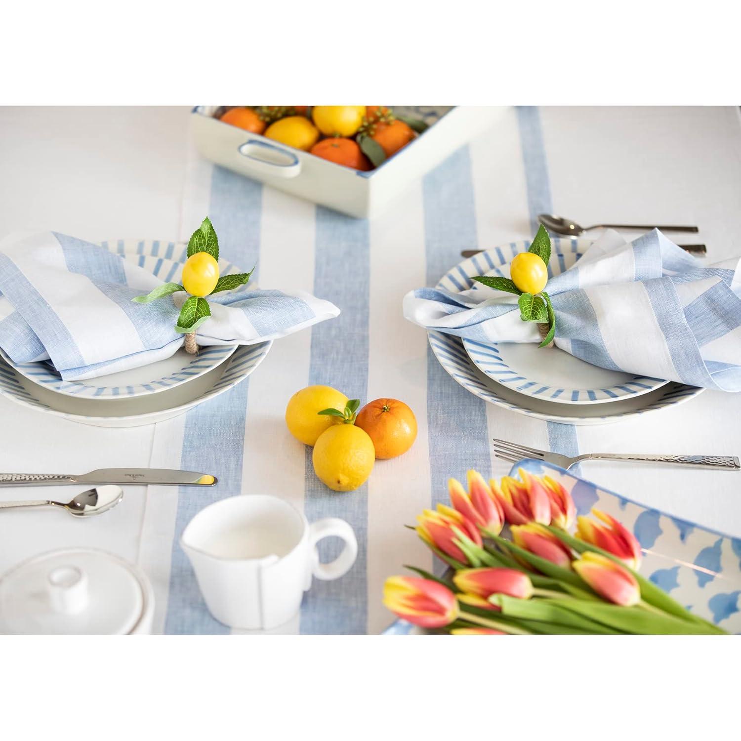 Solino Home Cabana Stripe - 100% Pure Linen Dinner Napkins (Set of 4)