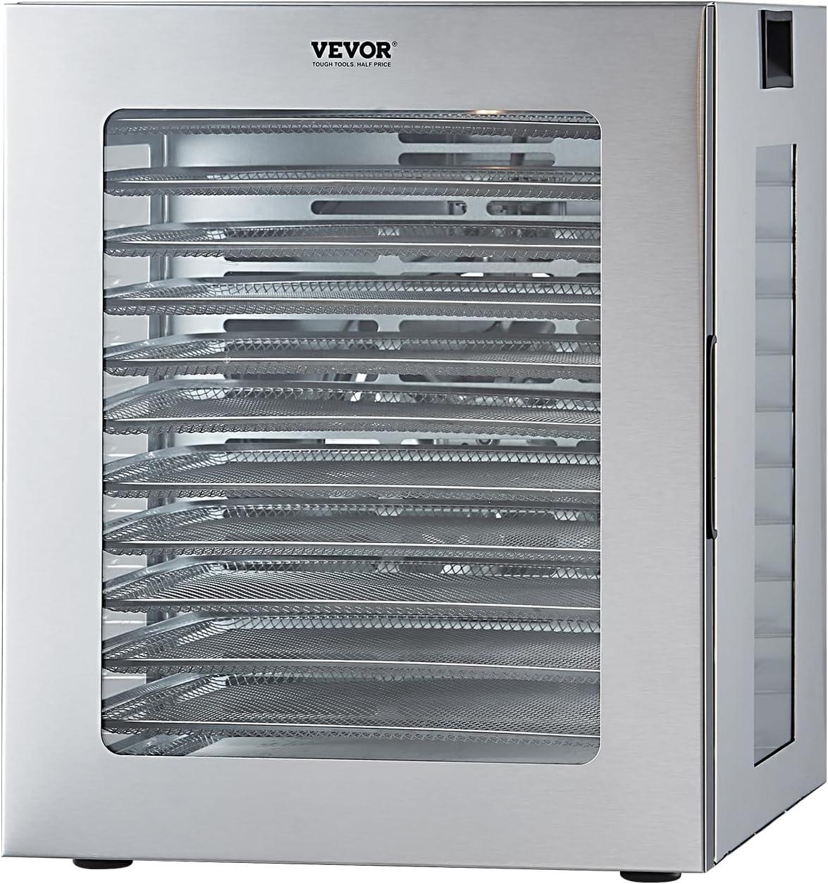 VEVOR Food Dehydrator, 12 Stainless Steel Trays Dehydrators Machine, 850W Food Dryer with Adjustable Temp & 24-Hour Timer, Dehydrator for Food and Jerky, Meat, Fruit, Vegetables, Herbs, Dog Treats