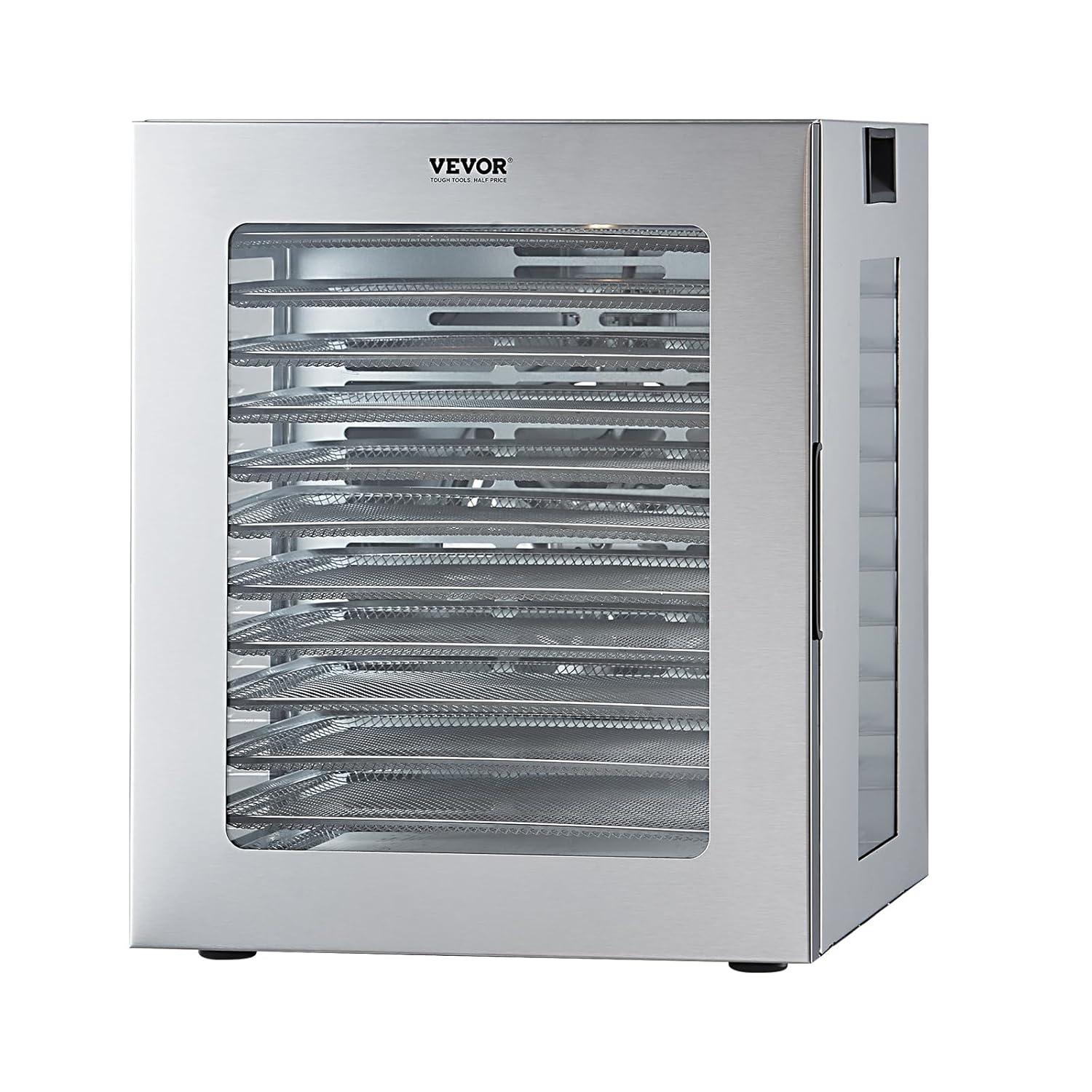 VEVOR Food Dehydrator, 12 Stainless Steel Trays Dehydrators Machine, 850W Food Dryer with Adjustable Temp & 24-Hour Timer, Dehydrator for Food and Jerky, Meat, Fruit, Vegetables, Herbs, Dog Treats