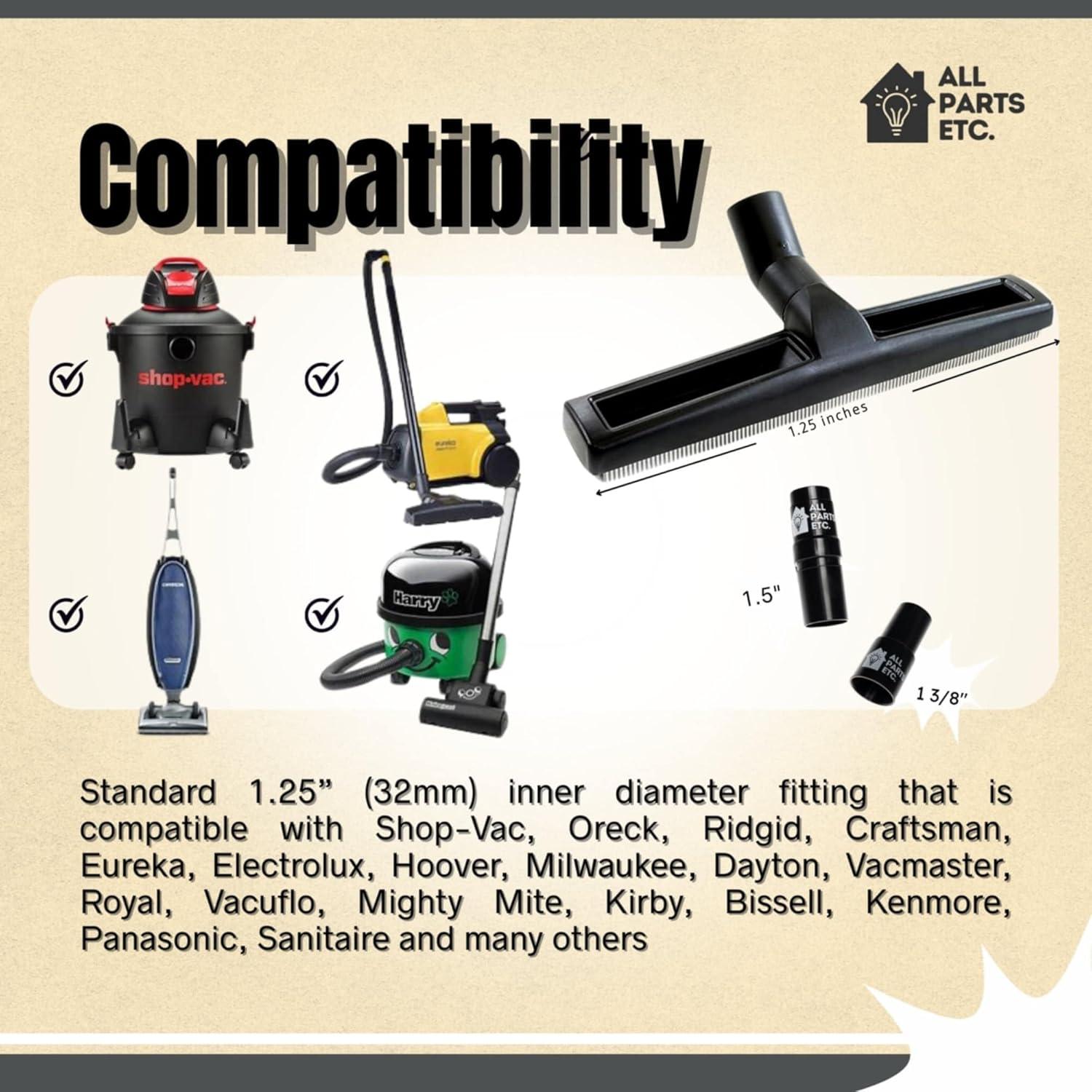 1.25" Squeegee Floor Tool for Wet & Dry Use, Heavy-Duty Vacuum Accessory with 2 Adapters (1-3/8" & 1.5") – Compatible with Shop-Vac, Craftsman, Milwaukee, Hart & More