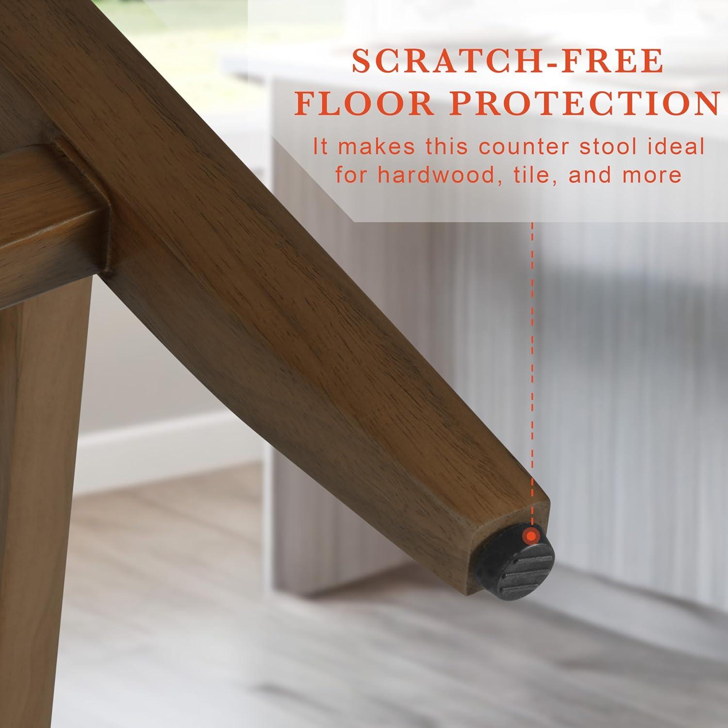 24" Curved Top Counter Height Barstool Safari Taupe - HomePop: Kitchen Seating with Back, Wood Legs