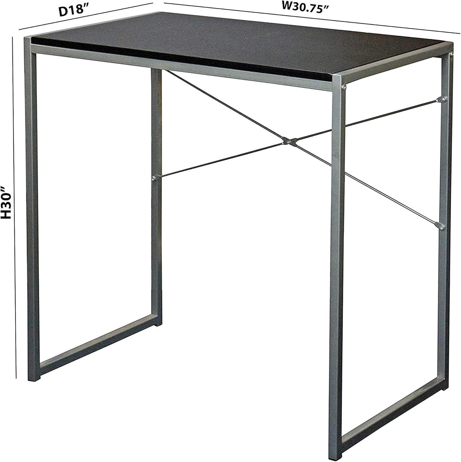 eHemco Multifunction Rectangular Home Office Writing Study Desk with Black Top and Silver Legs