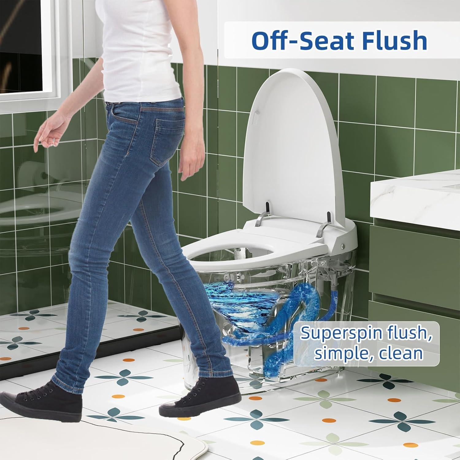 Smart Toilet with Warm Water Sprayer, Foot Sensor Operation, Heated Bidet Seat, Raised Tankless Toilet with LED Display