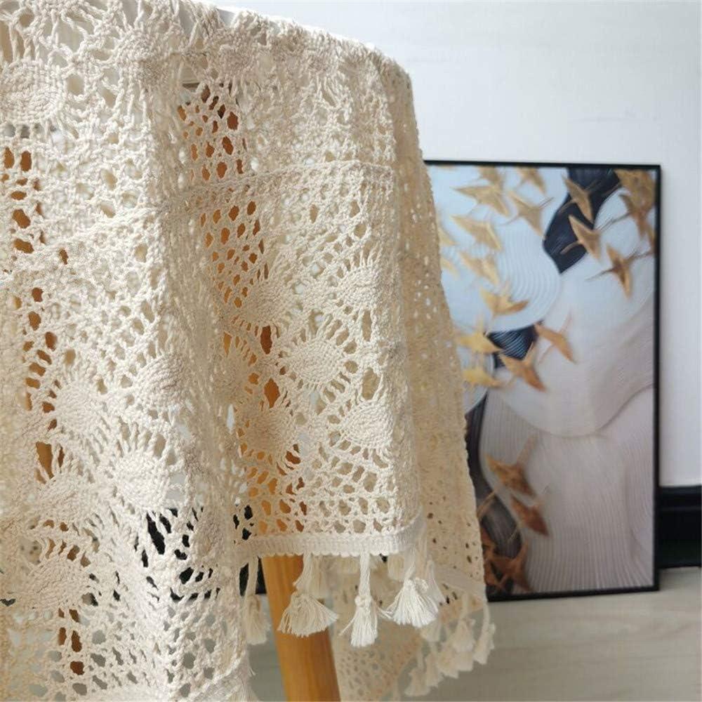 XiaoBanDeng Lace Doilies Crochet Tablecloths Vintage Square Beige Cotton Tablecloths Table Cover Table Topper Wedding Home Party Kitchen Table Decoration (35x35 Inch)