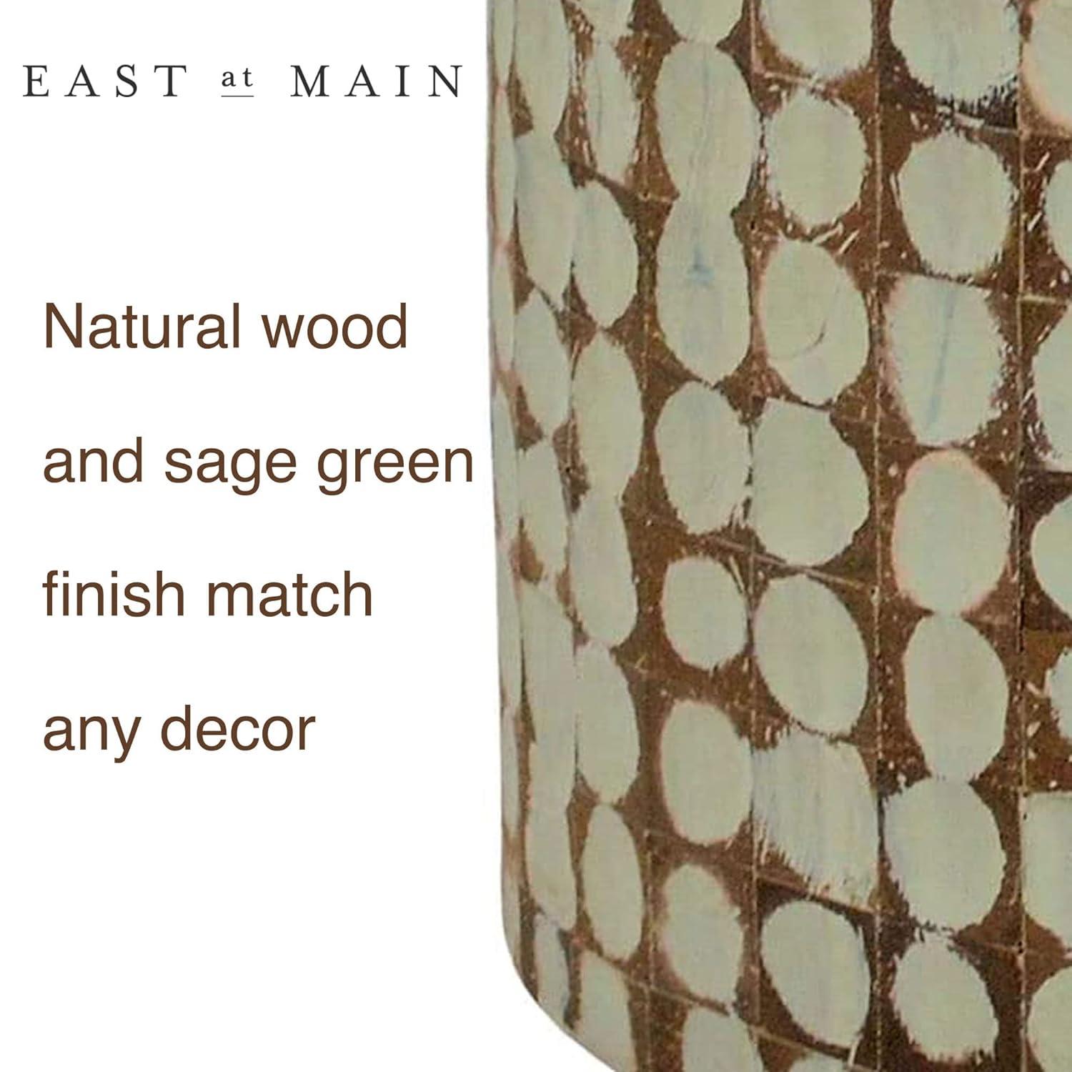 Sage Green Round Coconut Shell Mosaic Wood Side Table