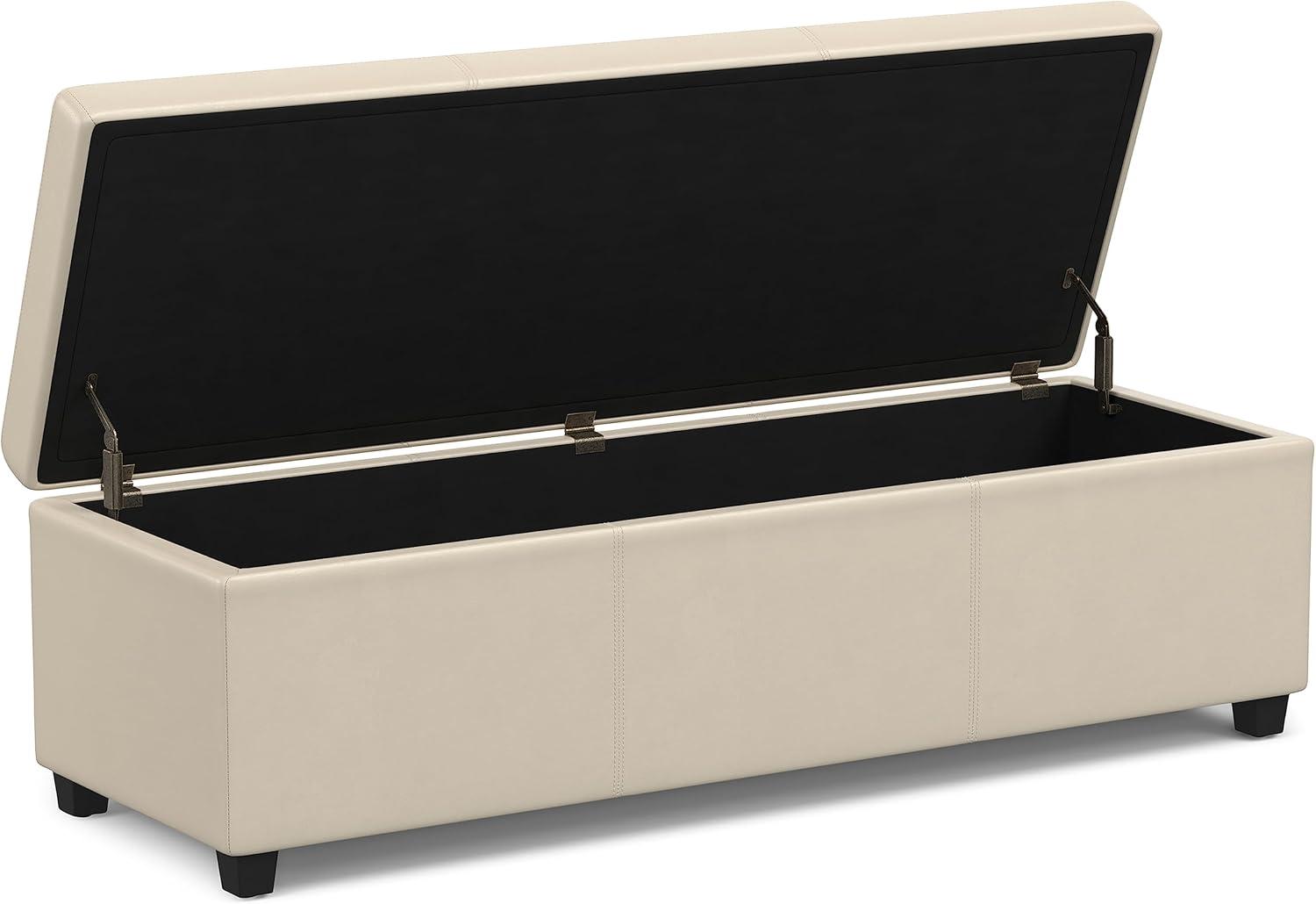 Simpli Home Avalon 54"W Upholstered Storage Ottoman Bench with Interior Storage and Safety Hinges