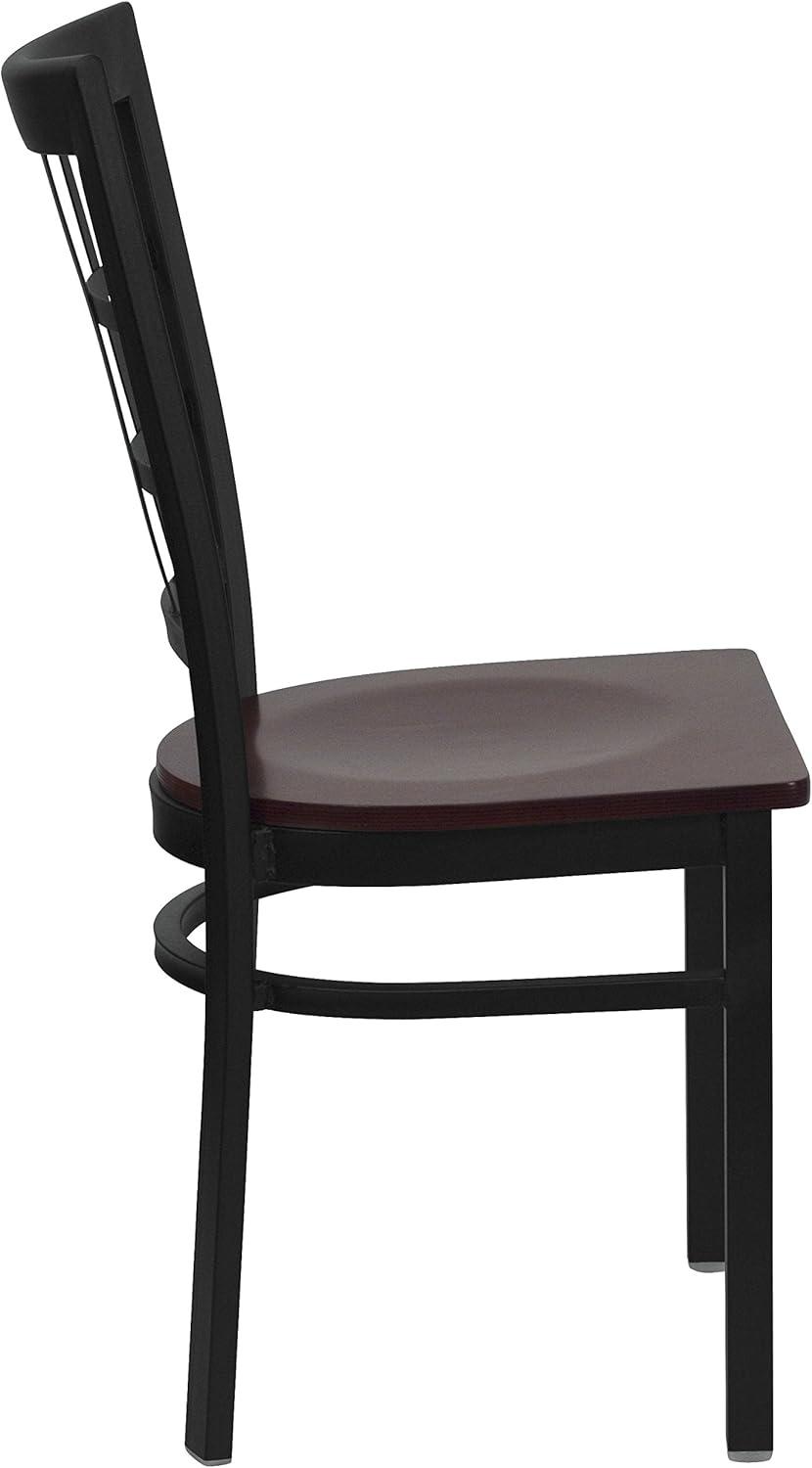 Elegant Window Back Steel Side Chair with Mahogany Wood Seat