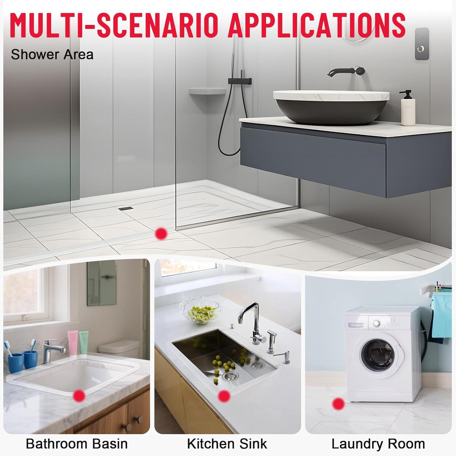 Shower Threshold Water Dam Guard - Self-Adhesive Silicone Waterproof Barrier, Leak-Proof, Flexible, Easy Installation, Customizable Length for Showers, Bathtubs, Sinks, and Countertops by Hzetuu