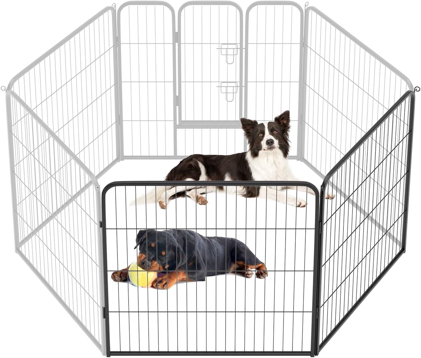 FDW Dog Playpen Indoor 2 Panels Dog Pen For Medium And Large Dogs, Exercise Pen Pet Dog Fence With Doors Pet Puppy Playpen For RV Camping Yard, Black