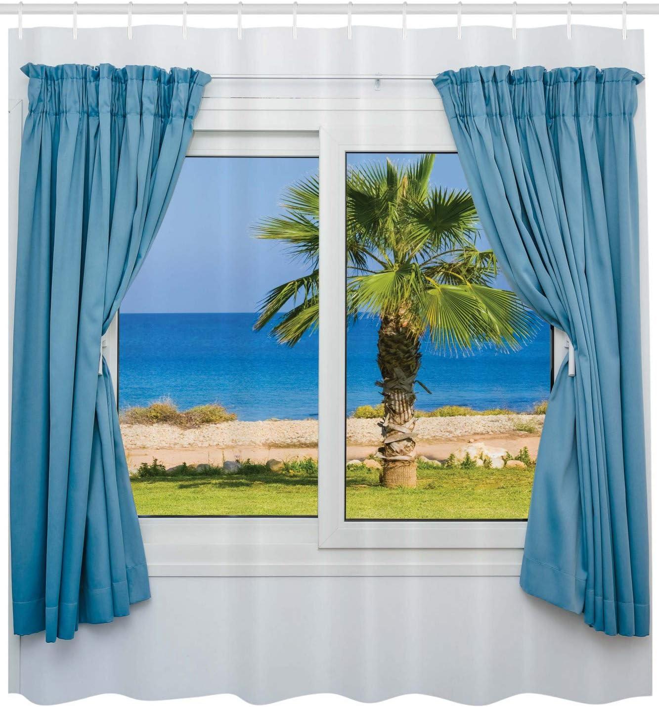 Ambesonne Blue Shower Curtain, Big Tsunami Ocean Nature, 69"Wx75"L, Pale Blue Royal Blue