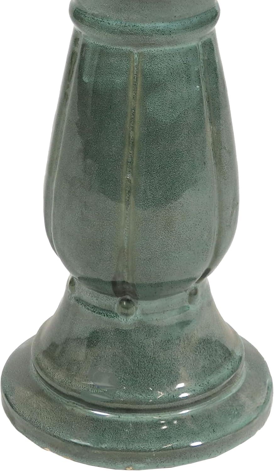 Lark Manor™ Aubriela Freestanding Ceramic Outdoor Bird Bath, UV-Resistant Green Mist Finish