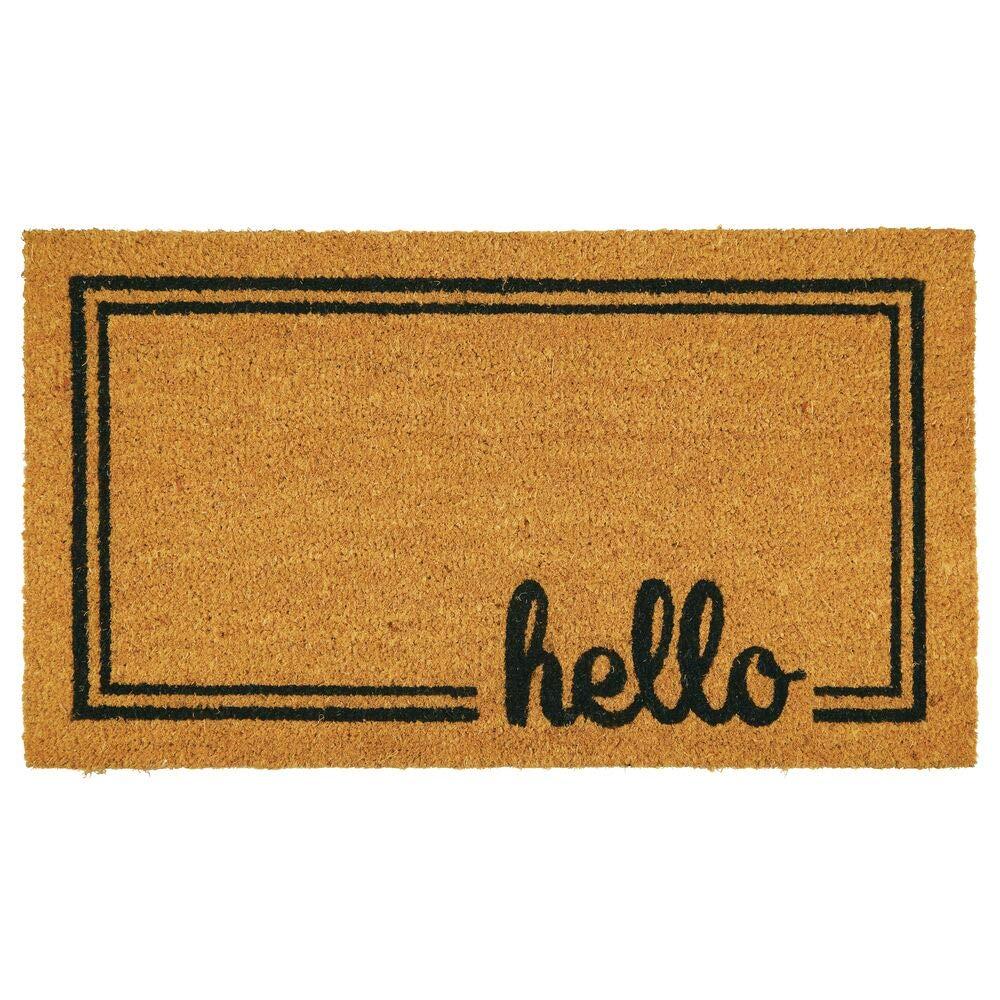 mDesign Coir and Rubber Non-Slip Indoor/Outdoor Entryway Door Mat, Natural/Black