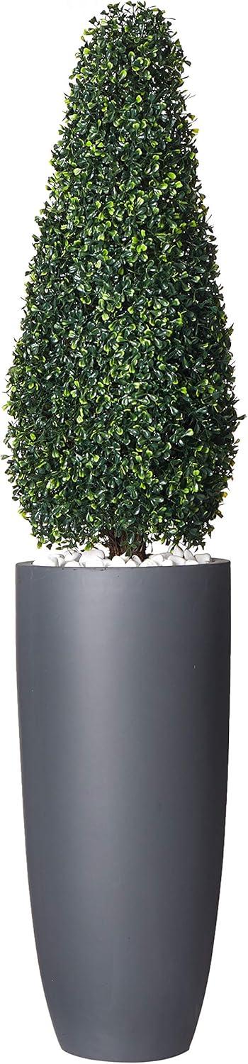 50" Boxwood Topiary with Gray Cylindrical Planter - Nearly Natural: UV Resistant, Indoor & Outdoor Decor