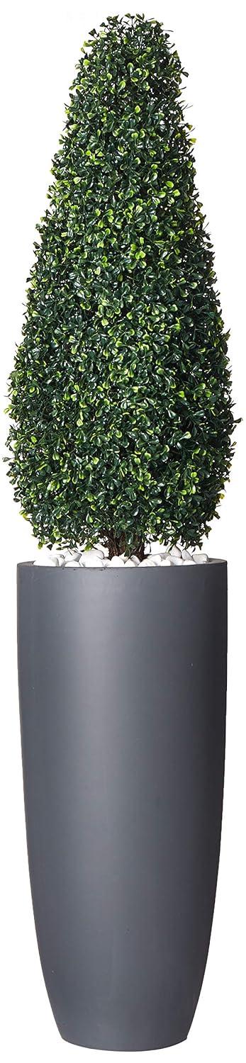 50" Boxwood Topiary with Gray Cylindrical Planter - Nearly Natural: UV Resistant, Indoor & Outdoor Decor