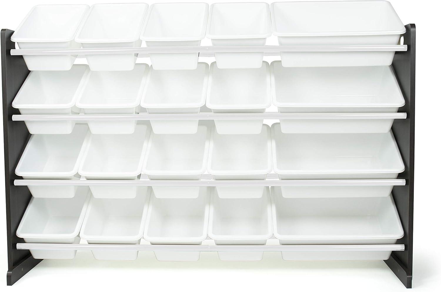 Extra Large Kids' Toy Storage Organizer with 20 Storage Bins Espresso/White - Humble Crew: Playroom Bin Shelf, MDF