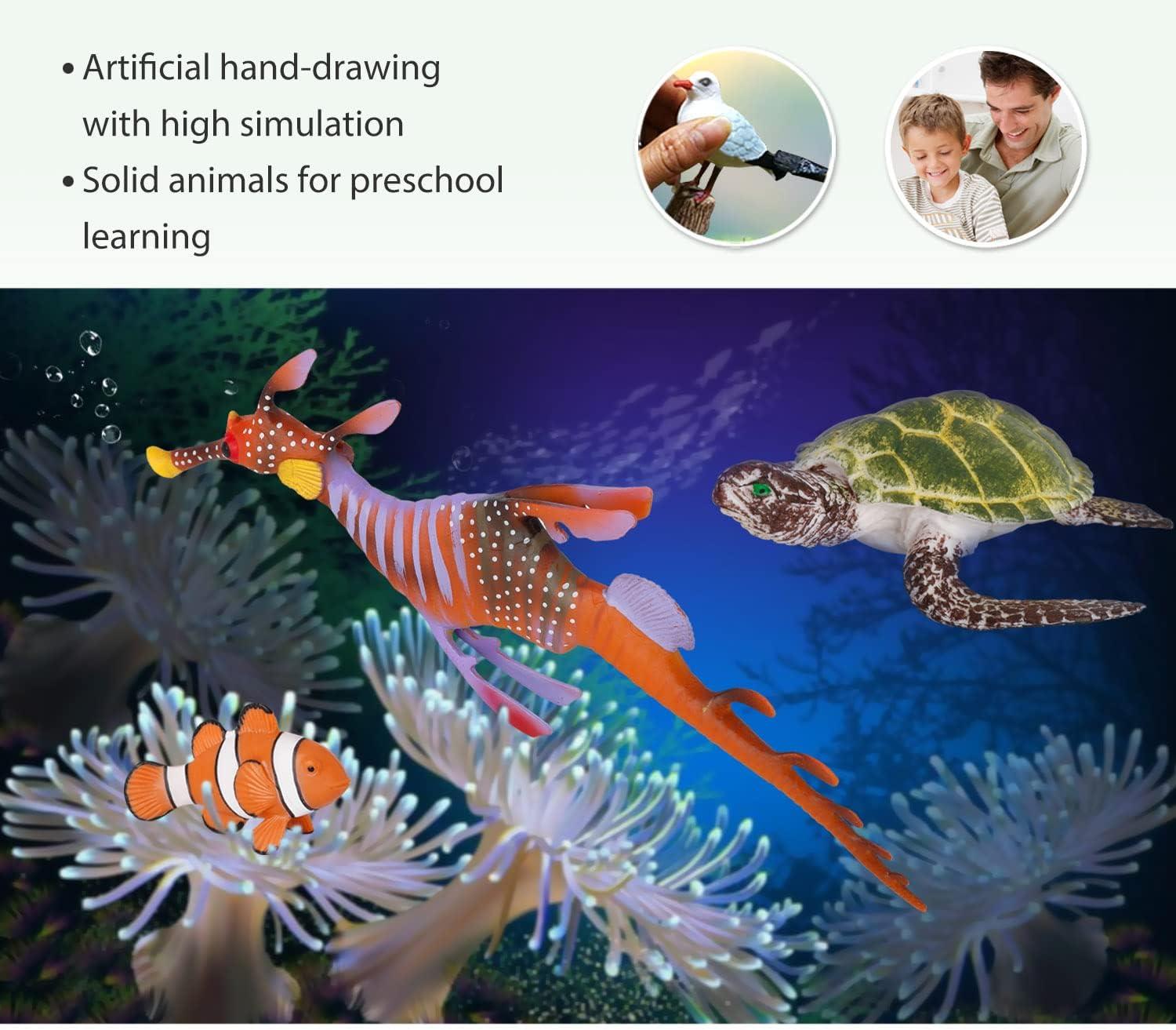 Sea creature Toys VOLNAU 7PcS Indian Ocean Sea Animals Figurines Shark Toys for Toddlers Kids christmas Birthday gift Plastic Fish Toys Preschool Pack and Bath Sets