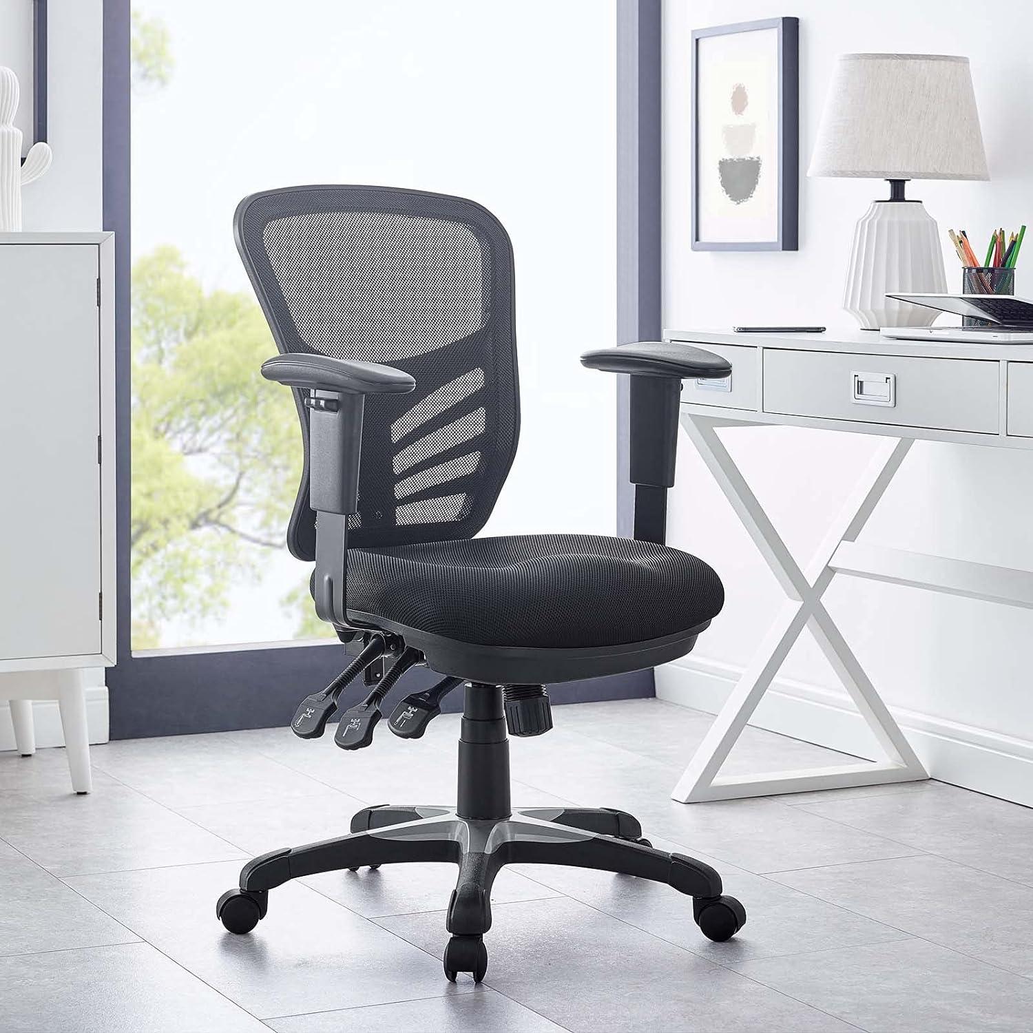 Articulate Mesh Office Chair Midnight Black - Modway: Ergonomic, Adjustable Arms, Swivel Desk Chair