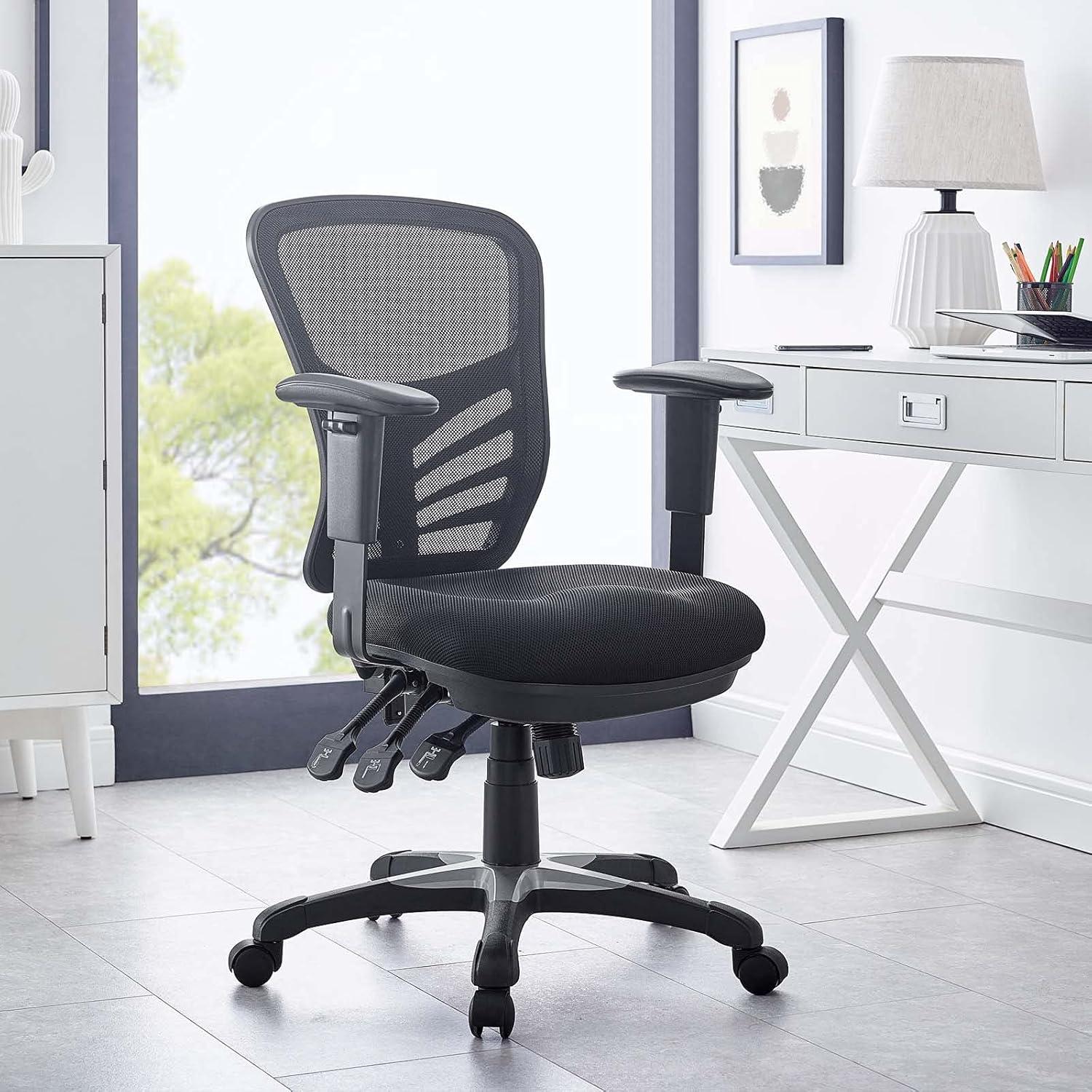 Articulate Mesh Office Chair Midnight Black - Modway: Ergonomic, Adjustable Arms, Swivel Desk Chair