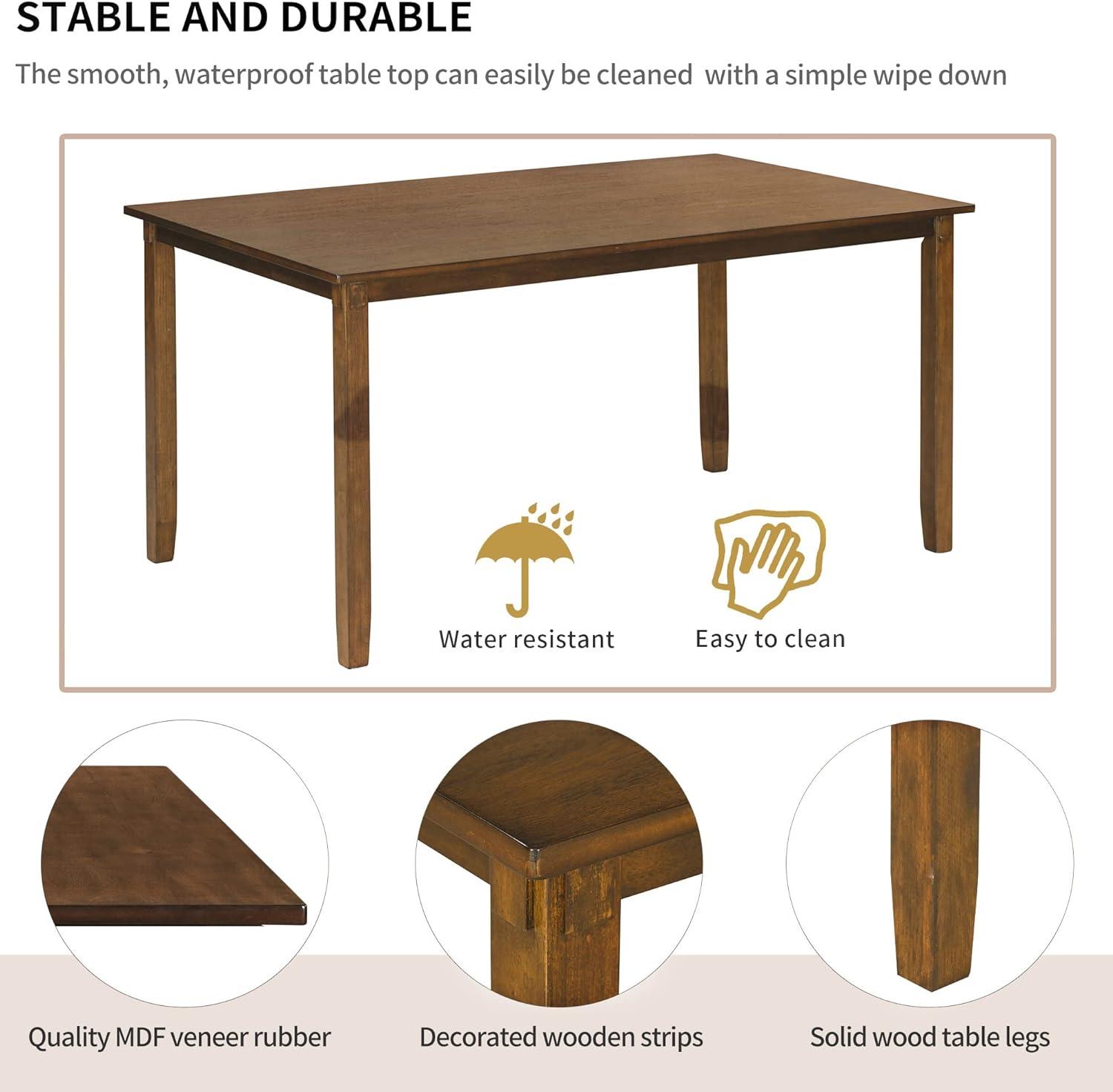 Dining Table Set for 6, 6 Piece Wood Kitchen Table Set, Dining Table and Chairs Set, Home Furniture Table Set with Chairs & Bench, Natural Wood Wash