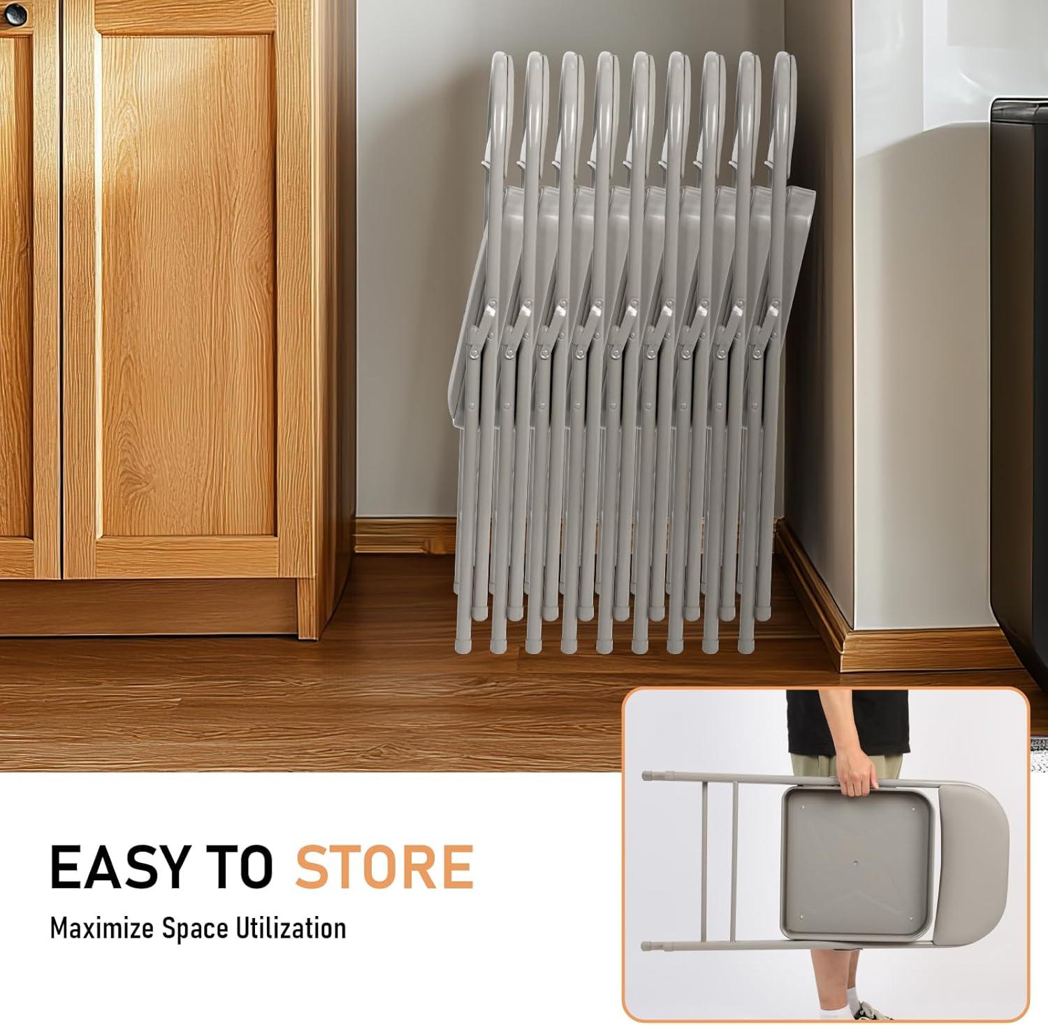 6 Pack Gray Folding Chairs with Padded Cushion and Back for Outside Portable Stackable Commercial Foldable Chairs with Steel Frame for Events Office Wedding Party, 330lbs Capacity