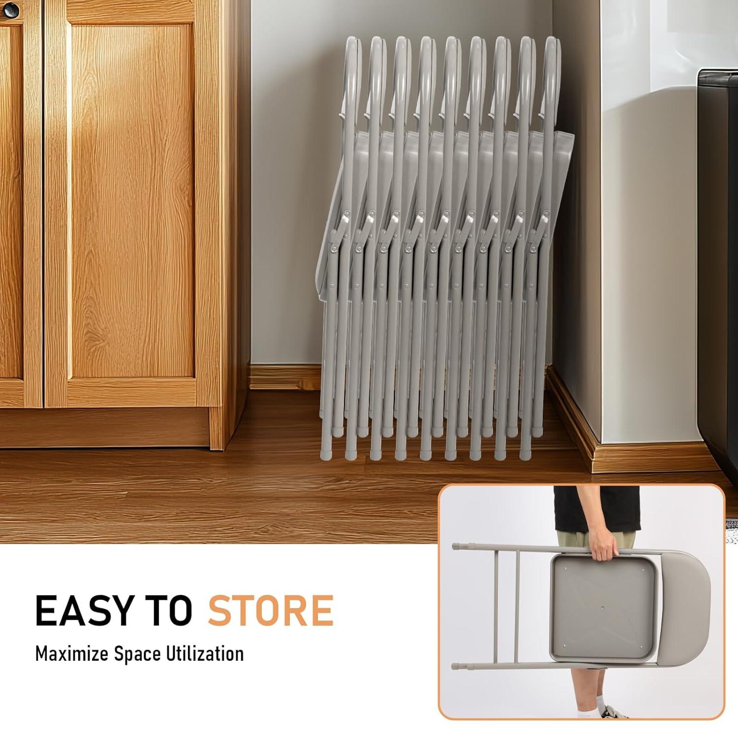 6 Pack Gray Folding Chairs with Padded Cushion and Back for Outside Portable Stackable Commercial Foldable Chairs with Steel Frame for Events Office Wedding Party, 330lbs Capacity