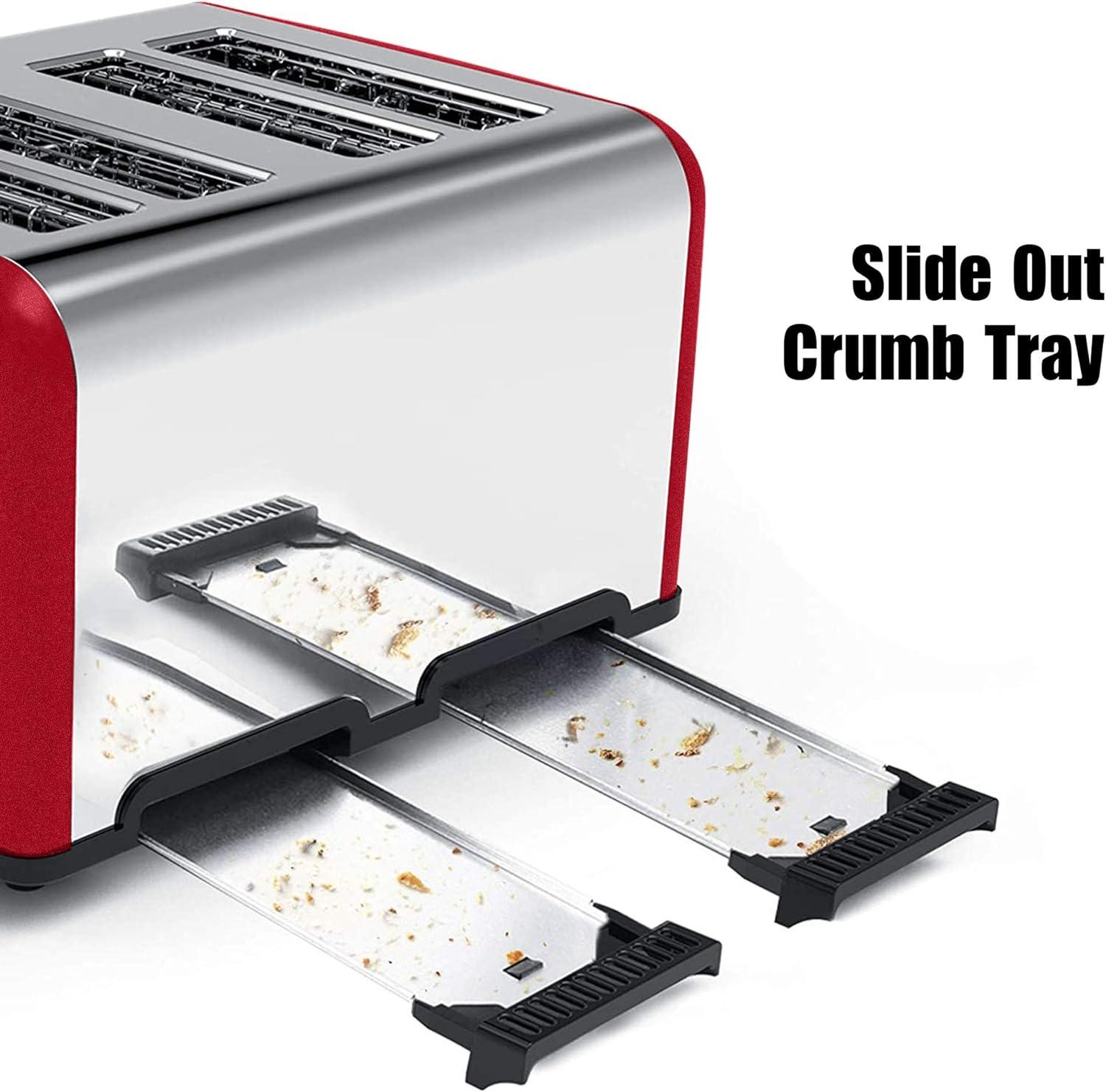 Toaster 4 Slice, KitchMix Bagel Stainless Toaster with LCD Timer, Extra Wide Slots, Dual Screen, Removal Crumb Tray (Red)