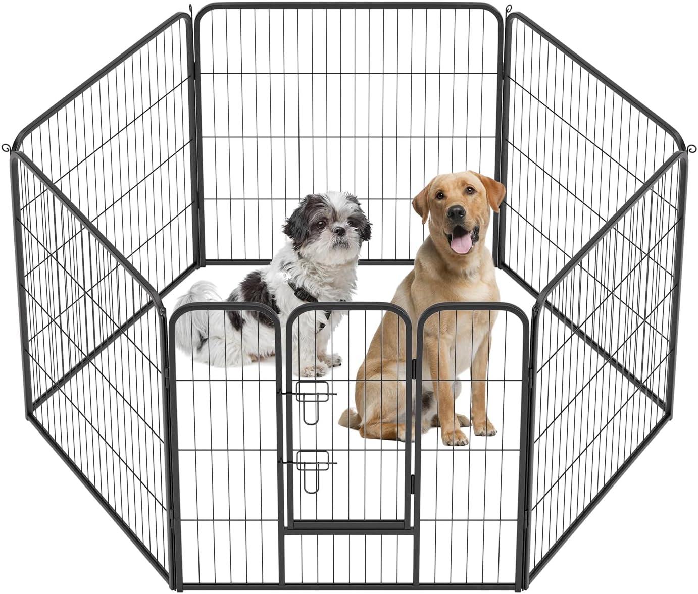 Dog Playpen Indoor 6 Panels Dog Pen For Small And Medium Dogs, Exercise Pen Pet Dog Fence With Doors Pet Puppy Playpen For RV Camping Yard, Black