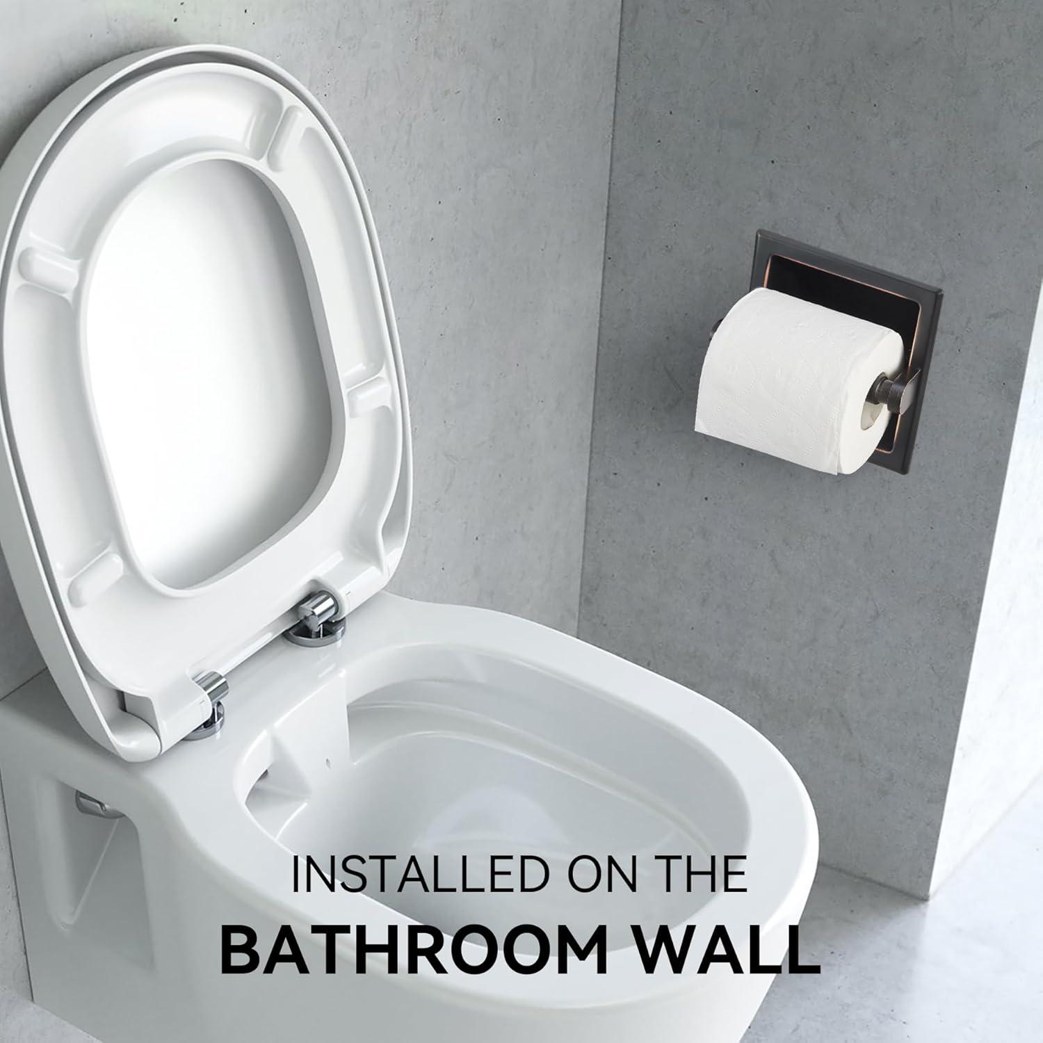 JunSun Oil Rubbed Bronze Recessed Toilet Paper Holder Stainless Steel ORB Toilet Paper Roll Holder Tissue Holder Tissue Roll Holder 6" X 6" Square Jumbo Mega Roll Holder Rear Mounting Bracket Included