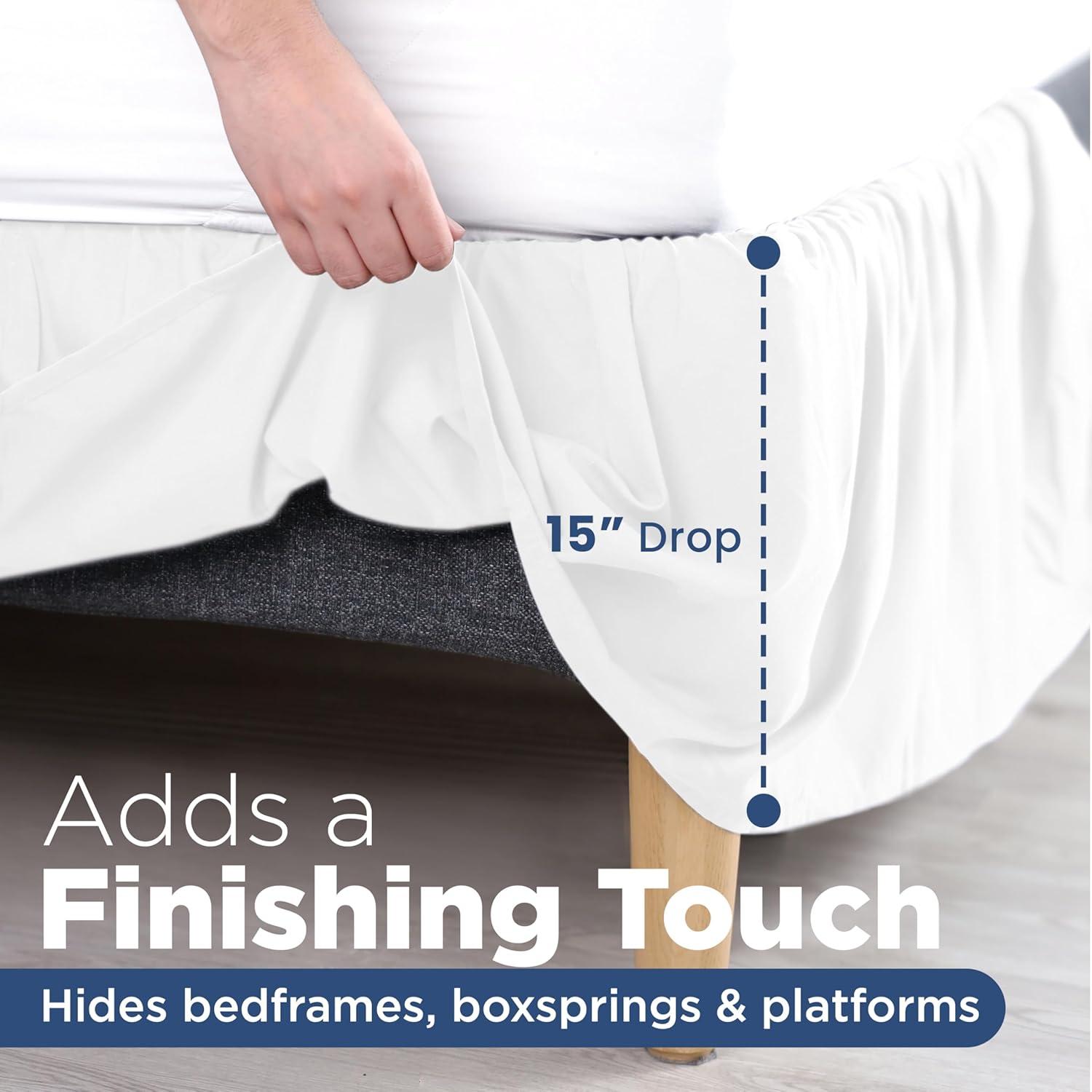 Martex Ruffled Bed Skirt Easy Fit Lightweight 100% Microfiber Dust Ruffle Hotel Quality With 16 inch Tailored Drop