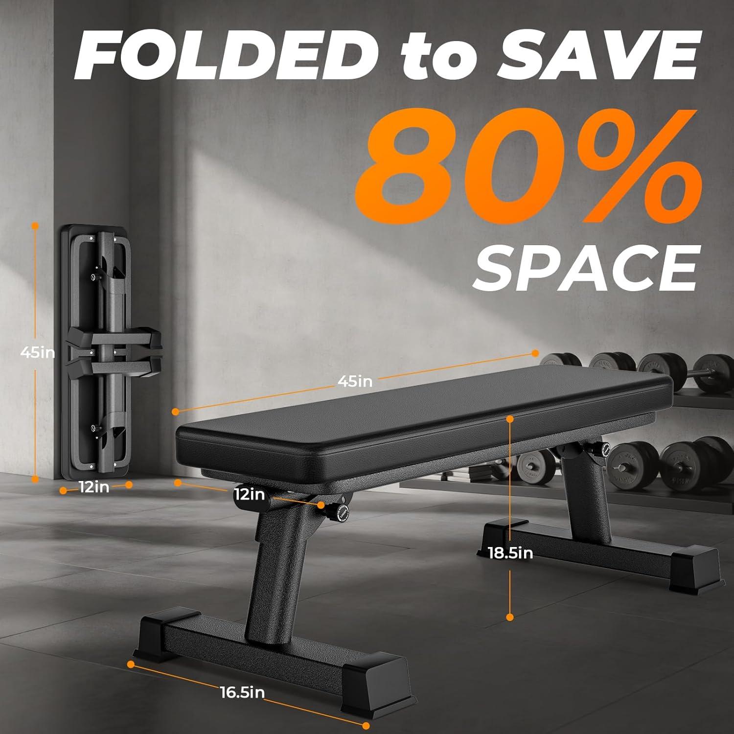 Finer Form Gym Quality Foldable Flat Bench for Multi-Purpose Weight Training and Ab Exercises (Black)