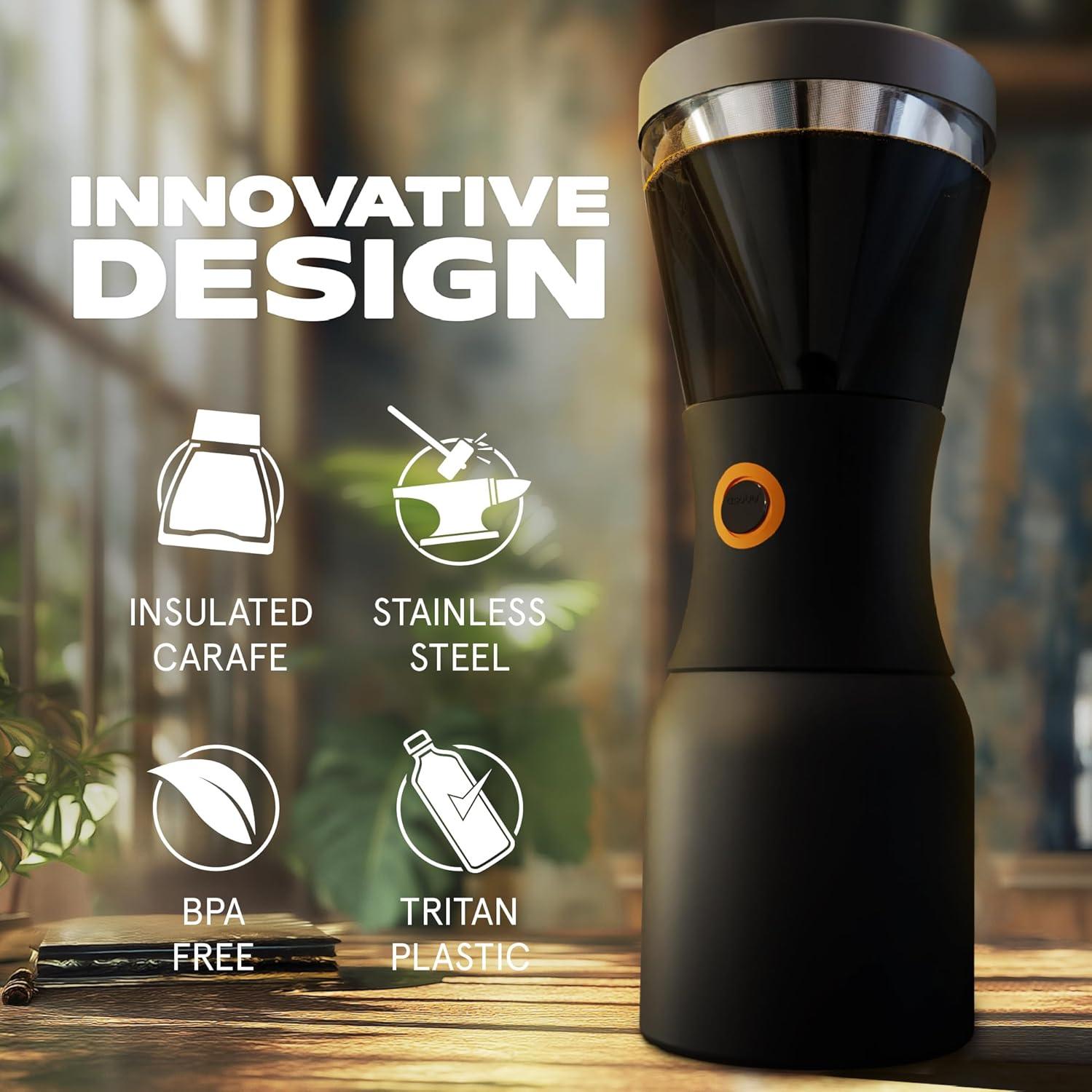 Black Stainless Steel 40oz Portable Cold Brew Coffee Maker