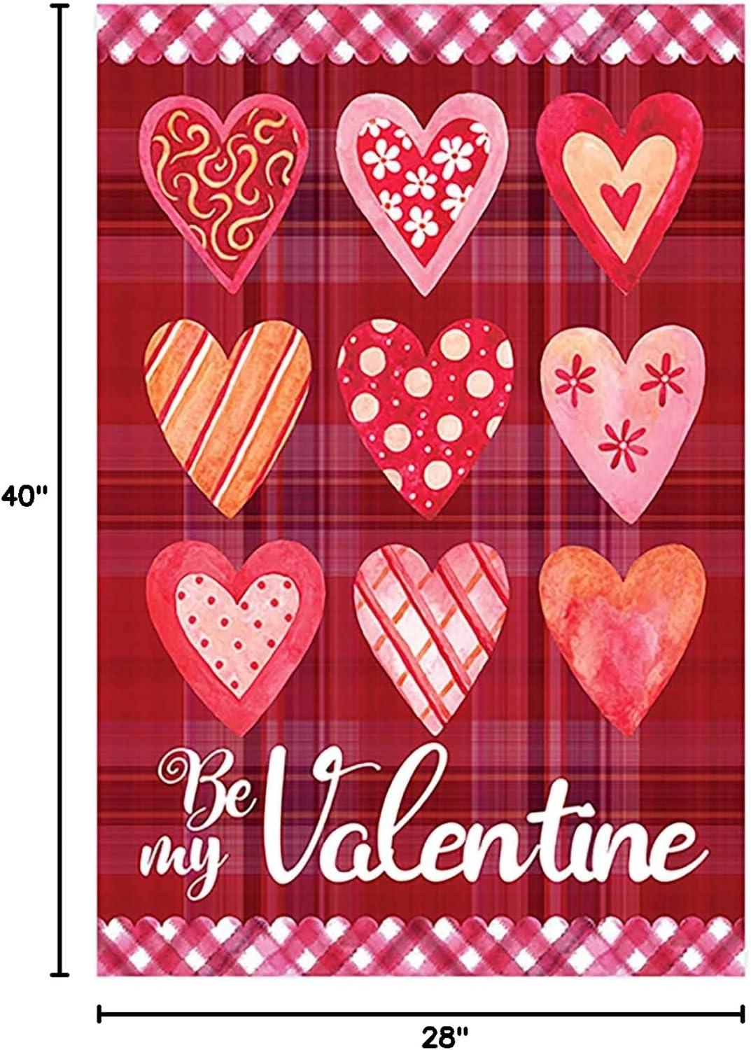 Northlight Be My Valentine Plaid and Heart Outdoor House Flag 28" x 40"