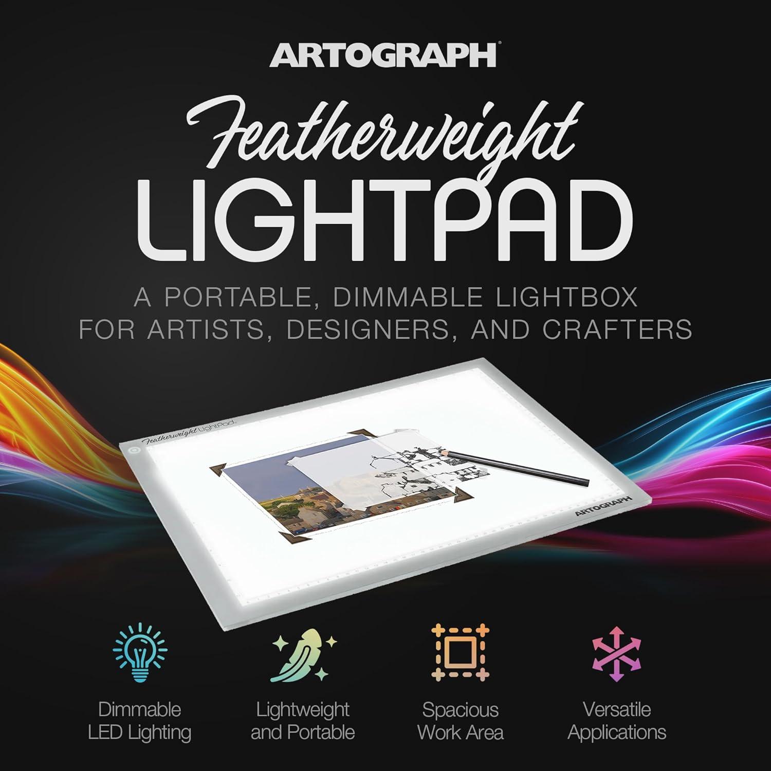 Artograph Featherweight Ultra Thin Lightpad, 12" x 17" Dimmable Slim LED Lightbox Drawing Board for Tracing, Crafting, and Drafting