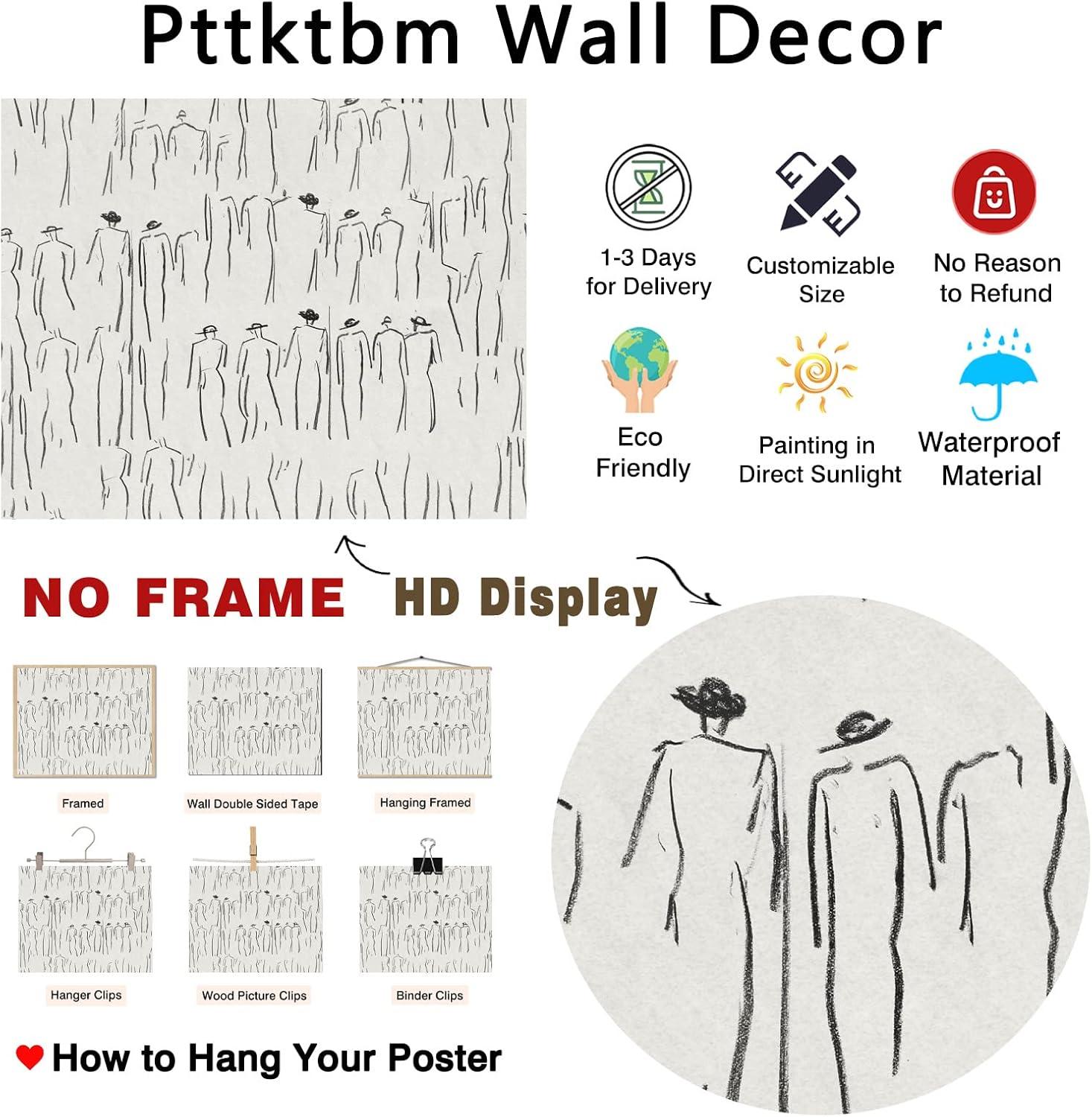 Abstract Figure Wall Art Vintage Sketch Prints Minimalist Painting Black and White Line Drawings Prints for Living Room Vintage Poster Sketch Figures Abstract Line Art Man Artwork 16x20inch No Frame