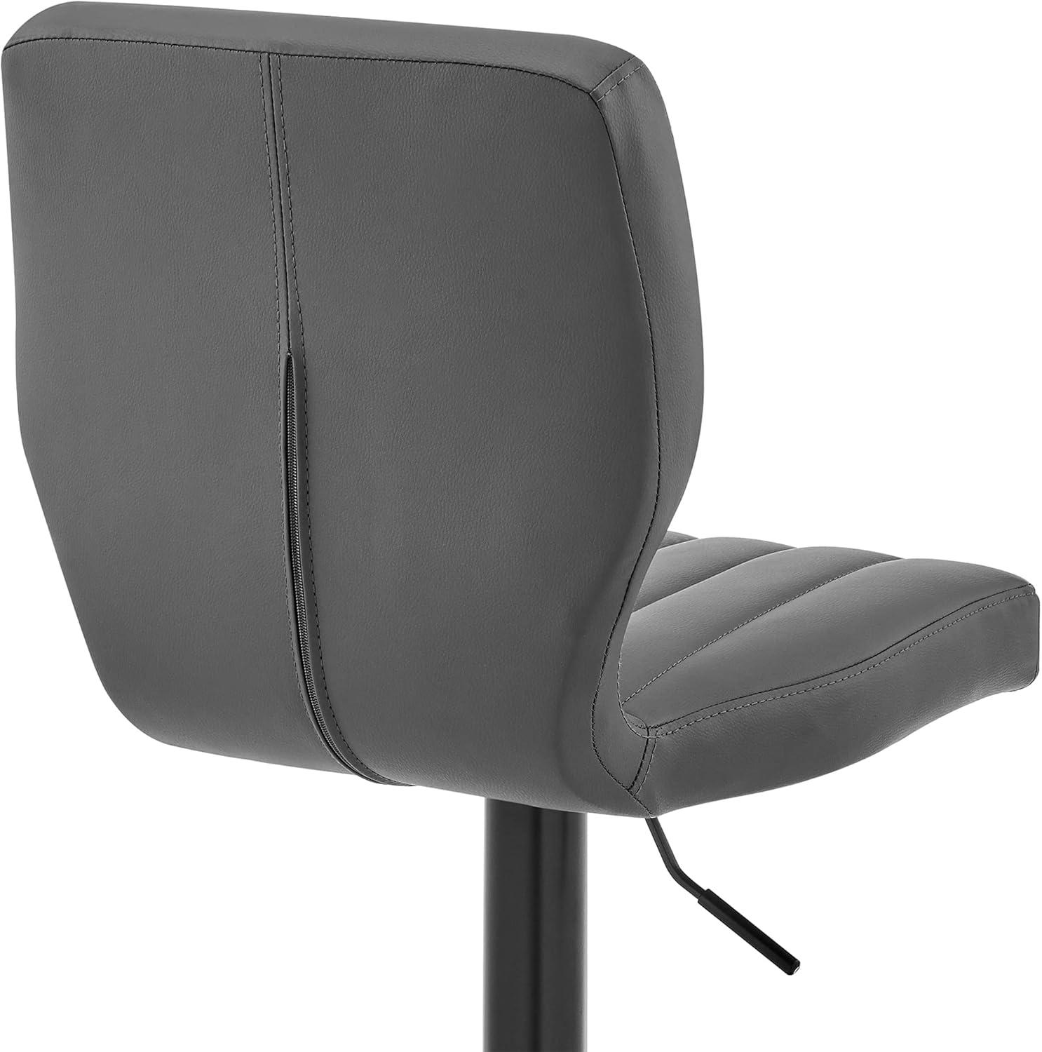 Contemporary Gray Leather Swivel Bar Stool with Adjustable Height