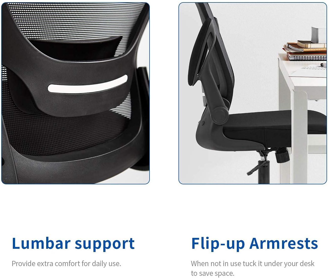 Office Chair Desk Computer Chair with Lumbar Support Flip-up Arms Swivel Rolling Executive Task Mesh Adjustable Ergonomic for Adults(White)