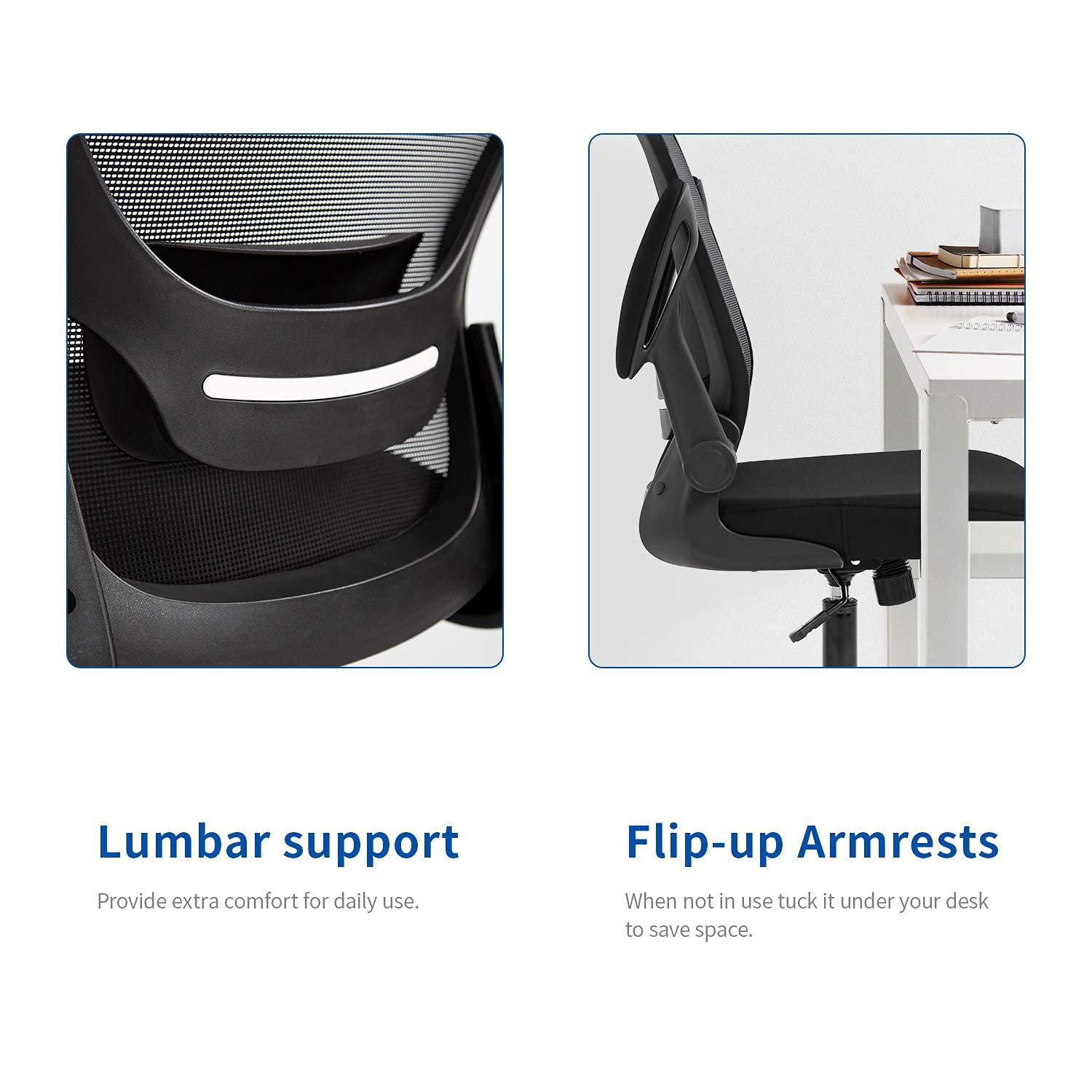 Office Chair Desk Computer Chair with Lumbar Support Flip-up Arms Swivel Rolling Executive Task Mesh Adjustable Ergonomic for Adults(White)