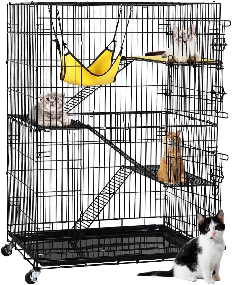 Yaheetech 4 Tiers Rolling Metal Cat Cage on Wheels Black